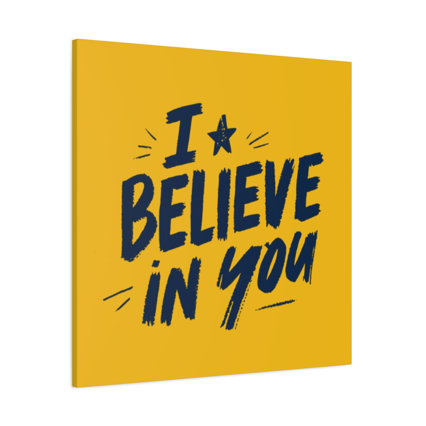 I Believe In You Canvas | Matte Stretched Wall Art, Navy Brush Lettering on Gold