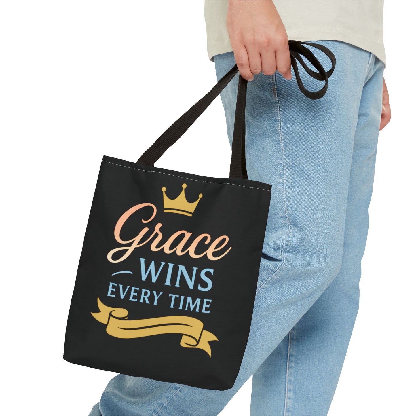 Grace Wins Tote Bag - Inspirational Quote Bag, Motivational Gift, Everyday Use, Fashion Accessory, Encouragement Gift