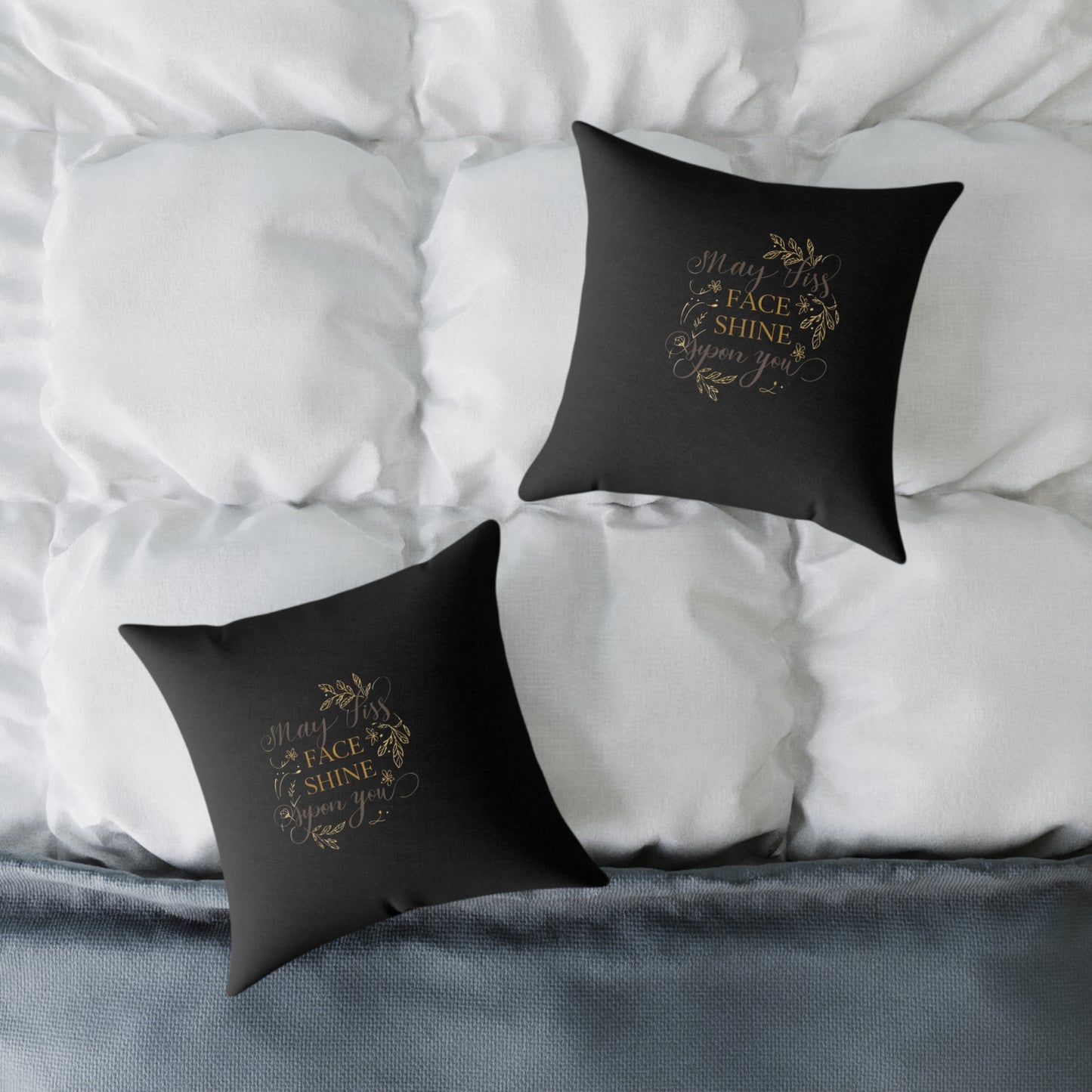 Gold Botanical Benediction Pillow Square Poly Canvas Pillow | Charcoal Throw Cushion