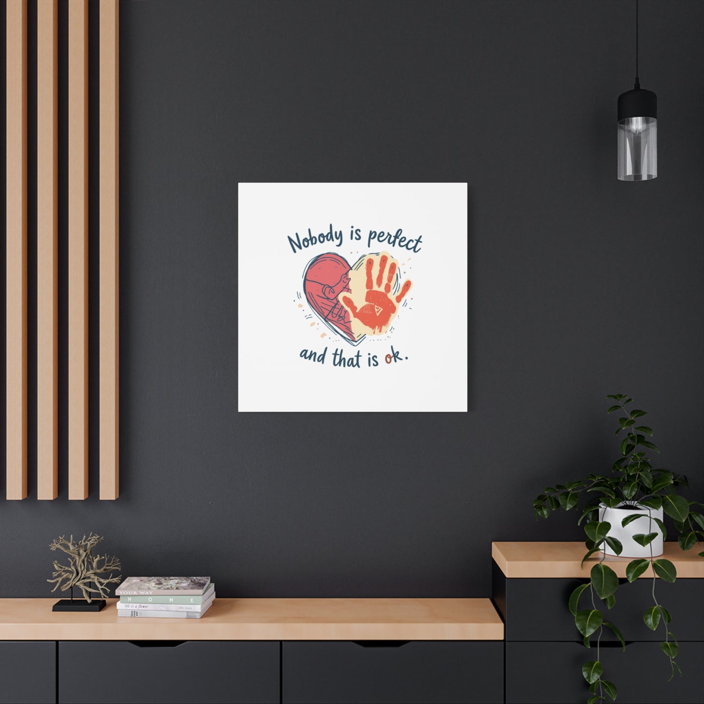 Nobody Is Perfect Heart with Handprint Canvas
