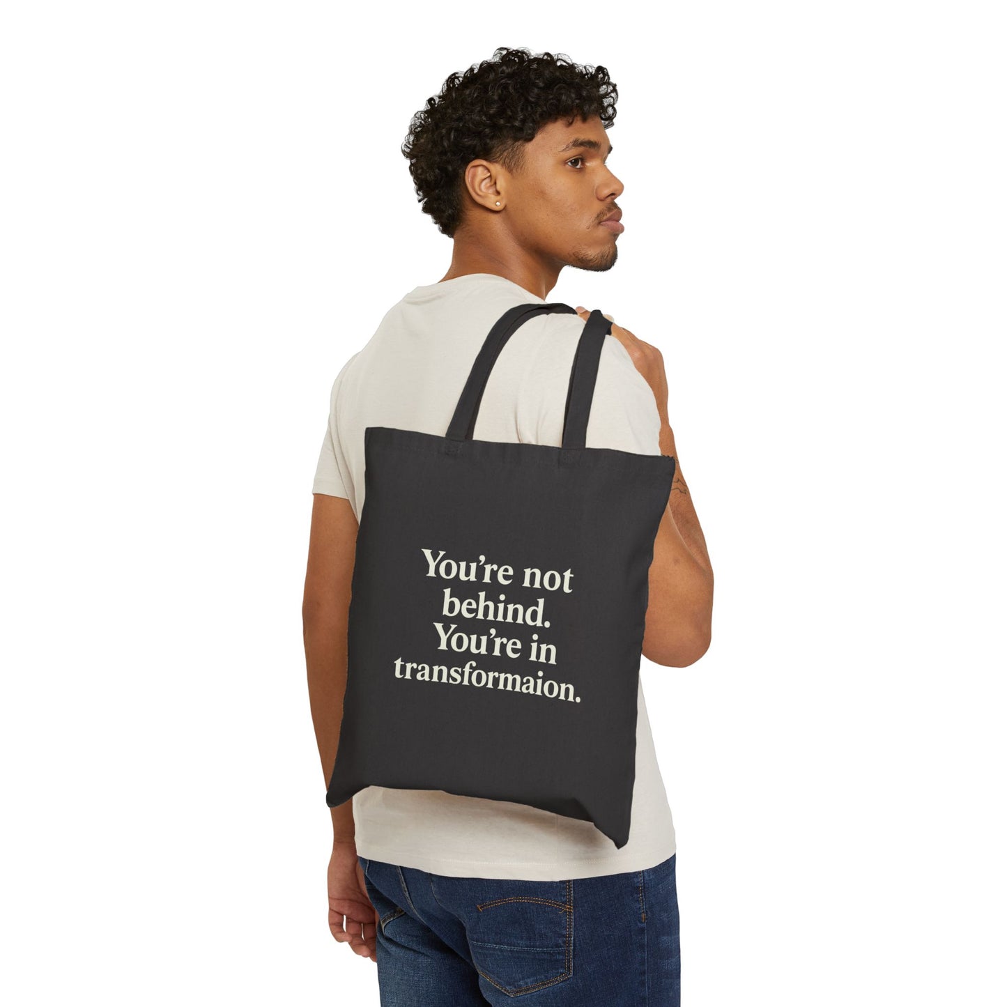 Inspiration Tote Bag - You're Not Behind, Motivational Canvas Bag for Gifts, Shopping, Travel, Everyday Use