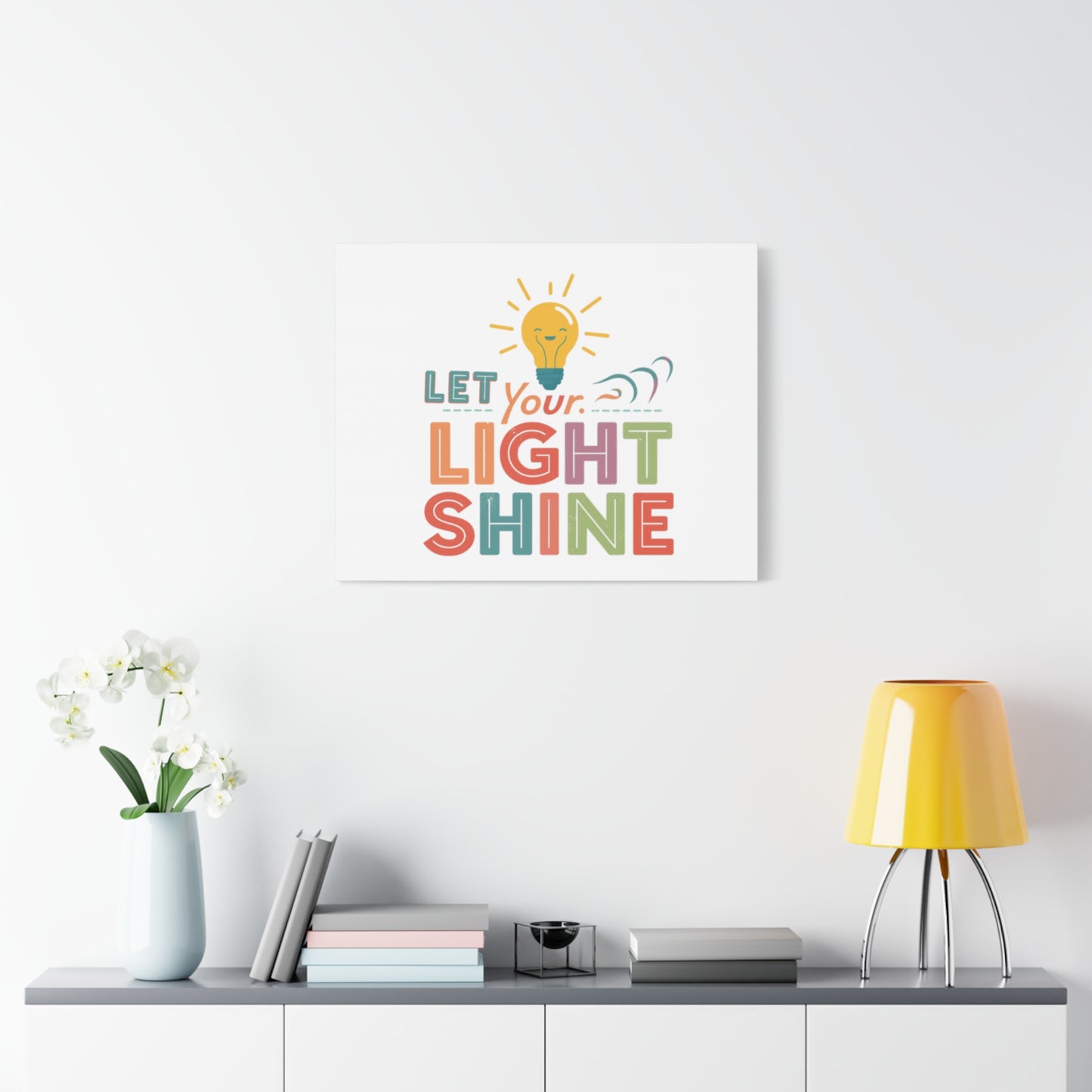 Let Your Light Shine Canvas Print | Smiling Lightbulb Wall Art
