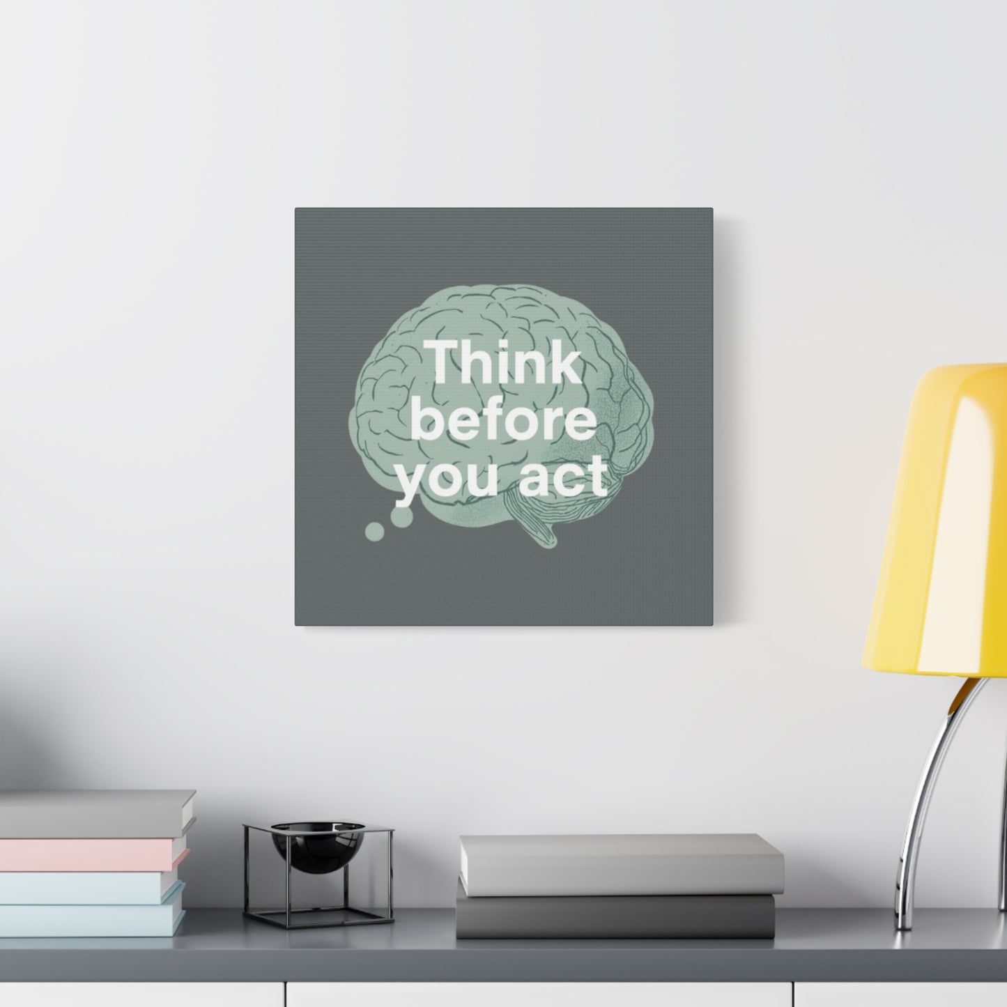 Think Before You Act brain illustration Canvas