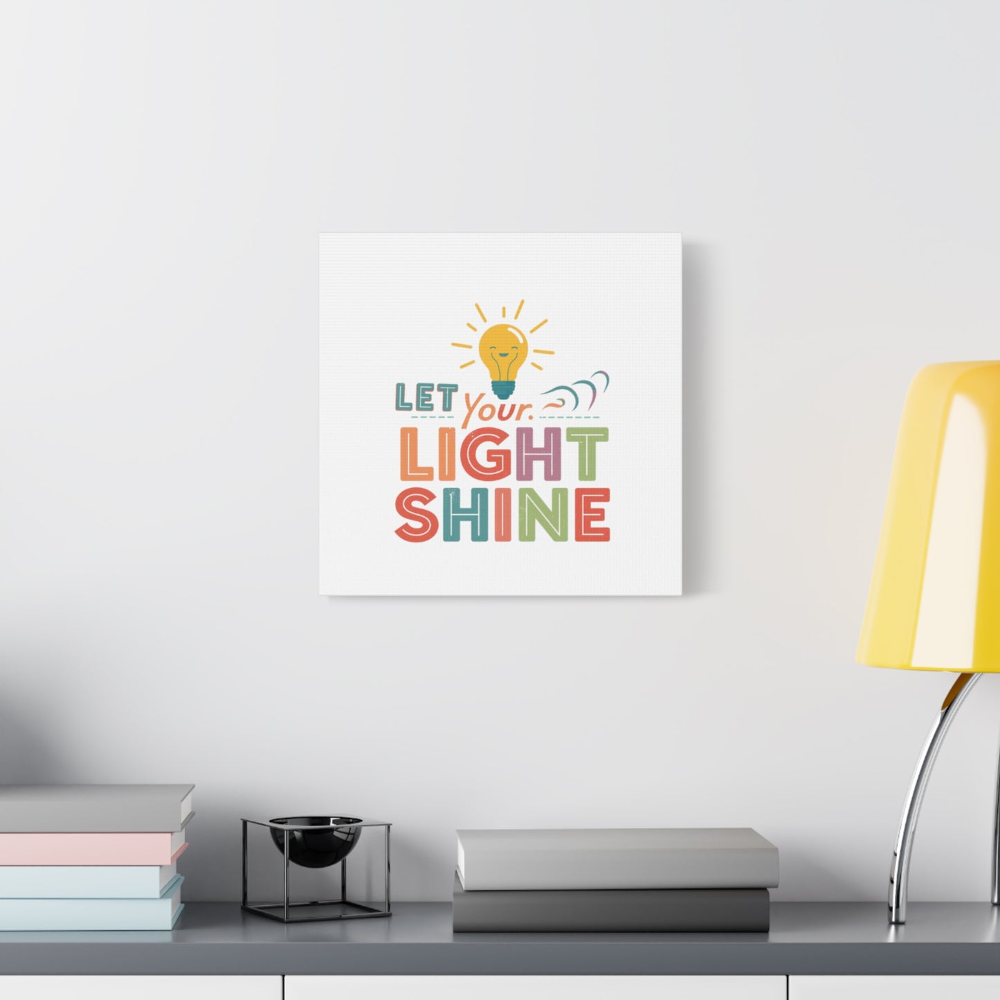 Let Your Light Shine Canvas Print | Smiling Lightbulb Wall Art