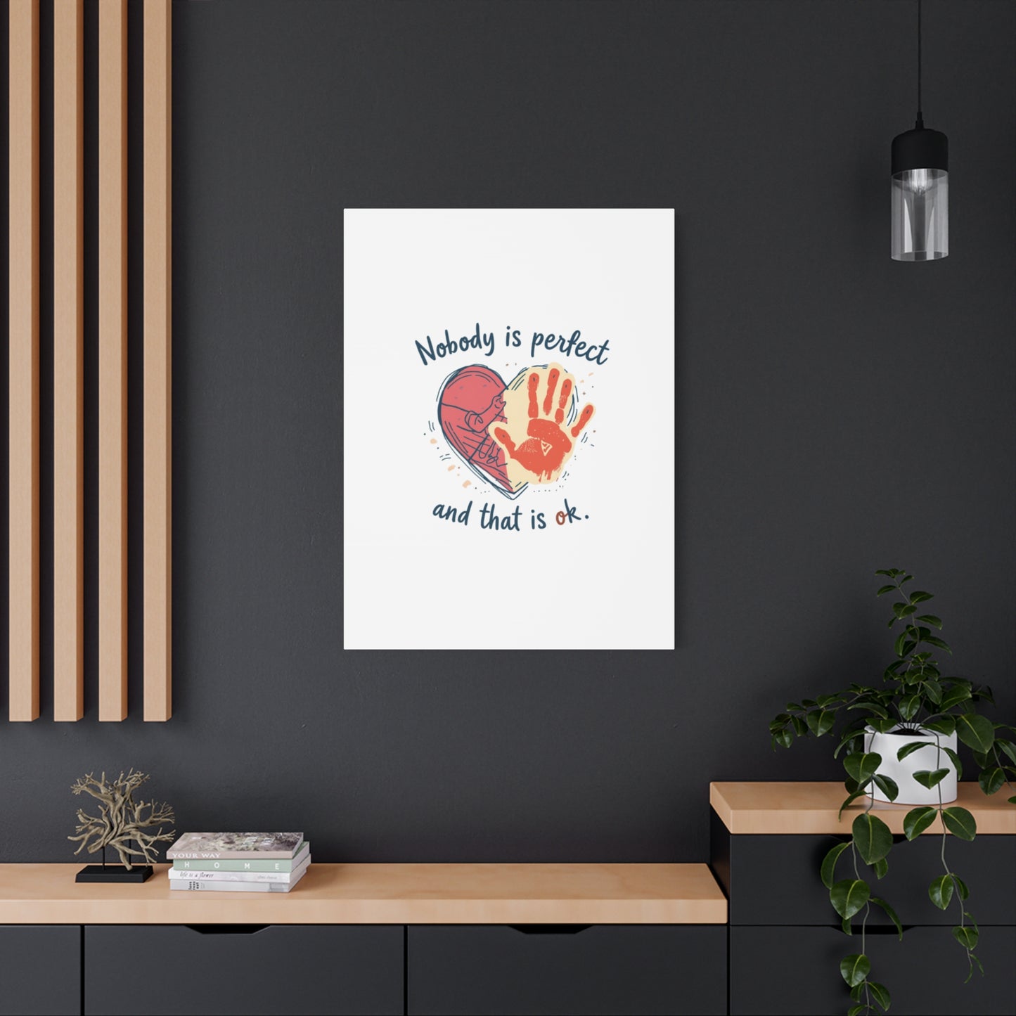 Nobody Is Perfect Heart with Handprint Canvas