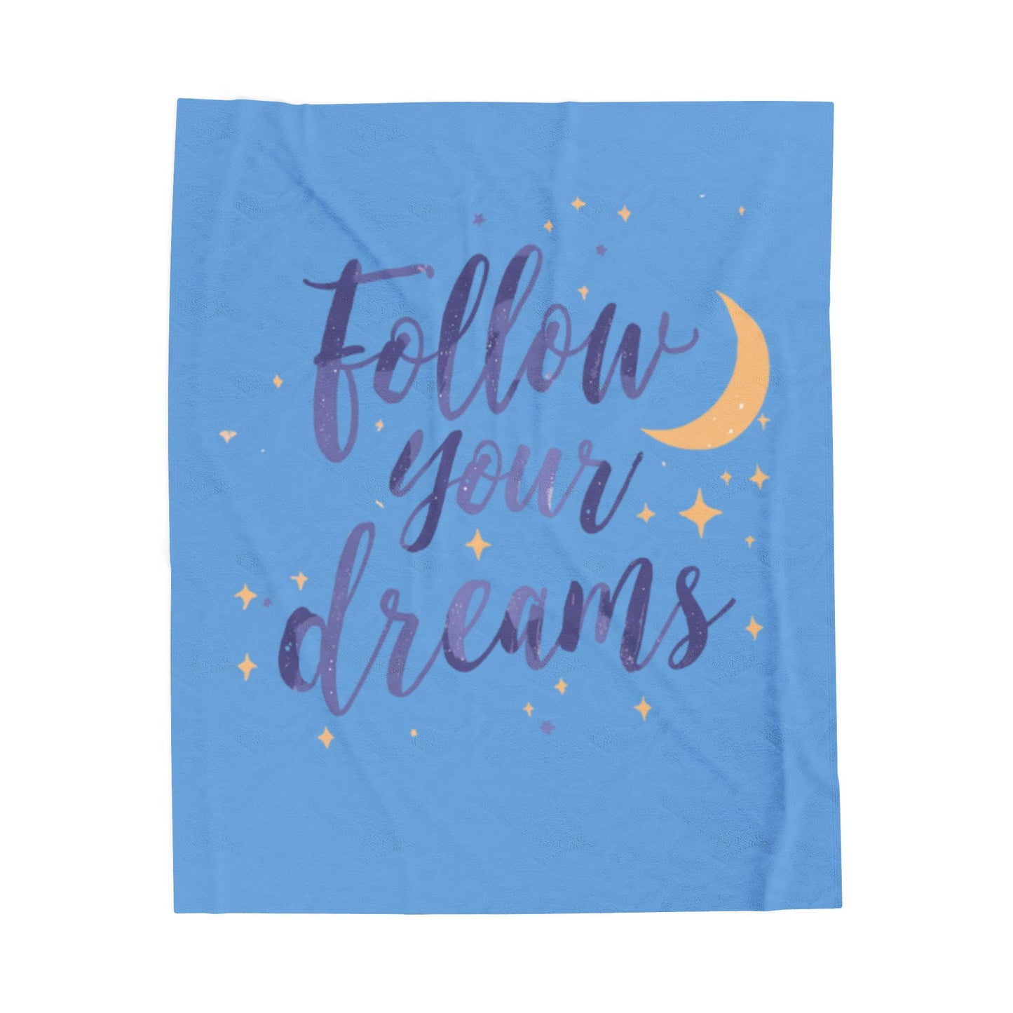 Follow Your Dreams moon and stars Velveteen Plush Blanket | Inspirational quote throw