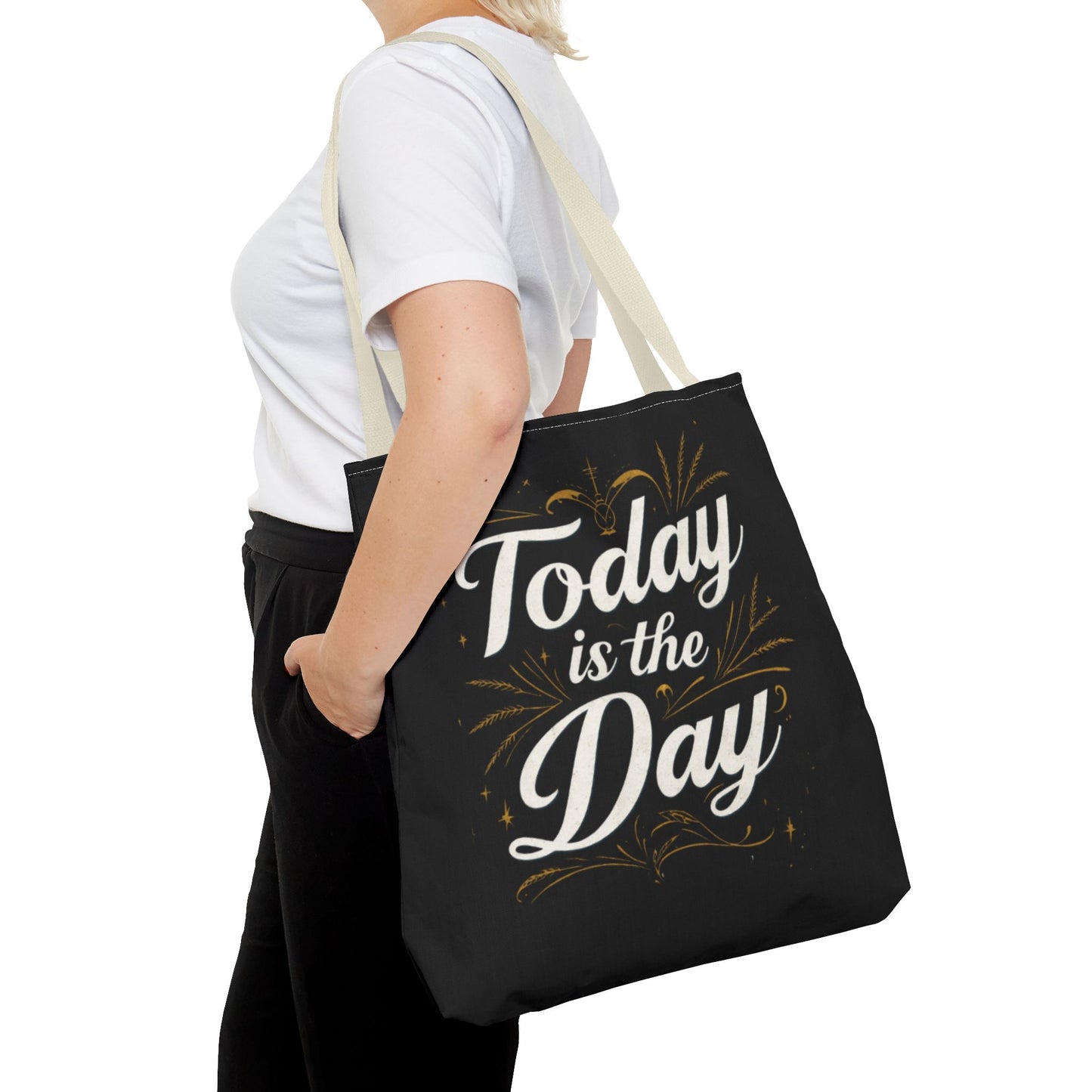 Today Is the Day tote bag | Hand-lettered script, charcoal motivational design