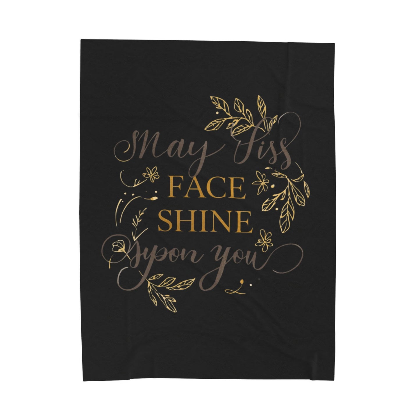 May His Face Shine Upon You Velveteen Plush Blanket | Gold Script Blessing
