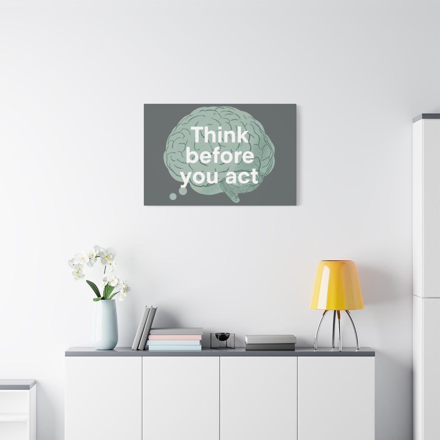 Think Before You Act brain illustration Canvas