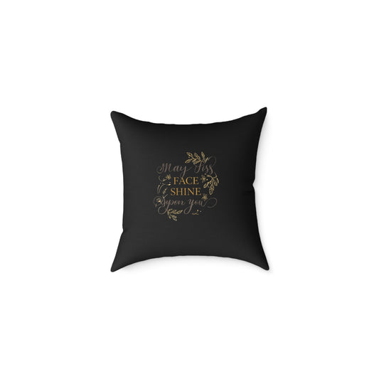 Gold Botanical Benediction Pillow Square Poly Canvas Pillow | Charcoal Throw Cushion