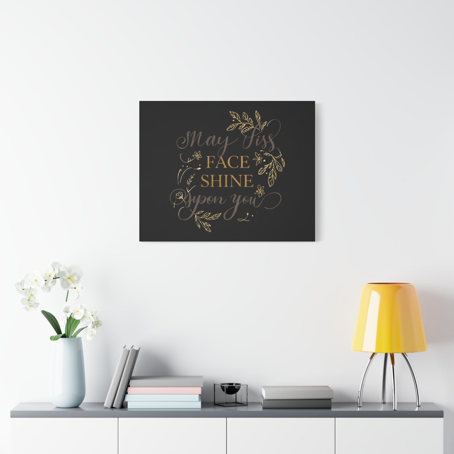 May His Face Shine Upon You Matte Canvas | Stretched Wall Art, Black Gold Botanical
