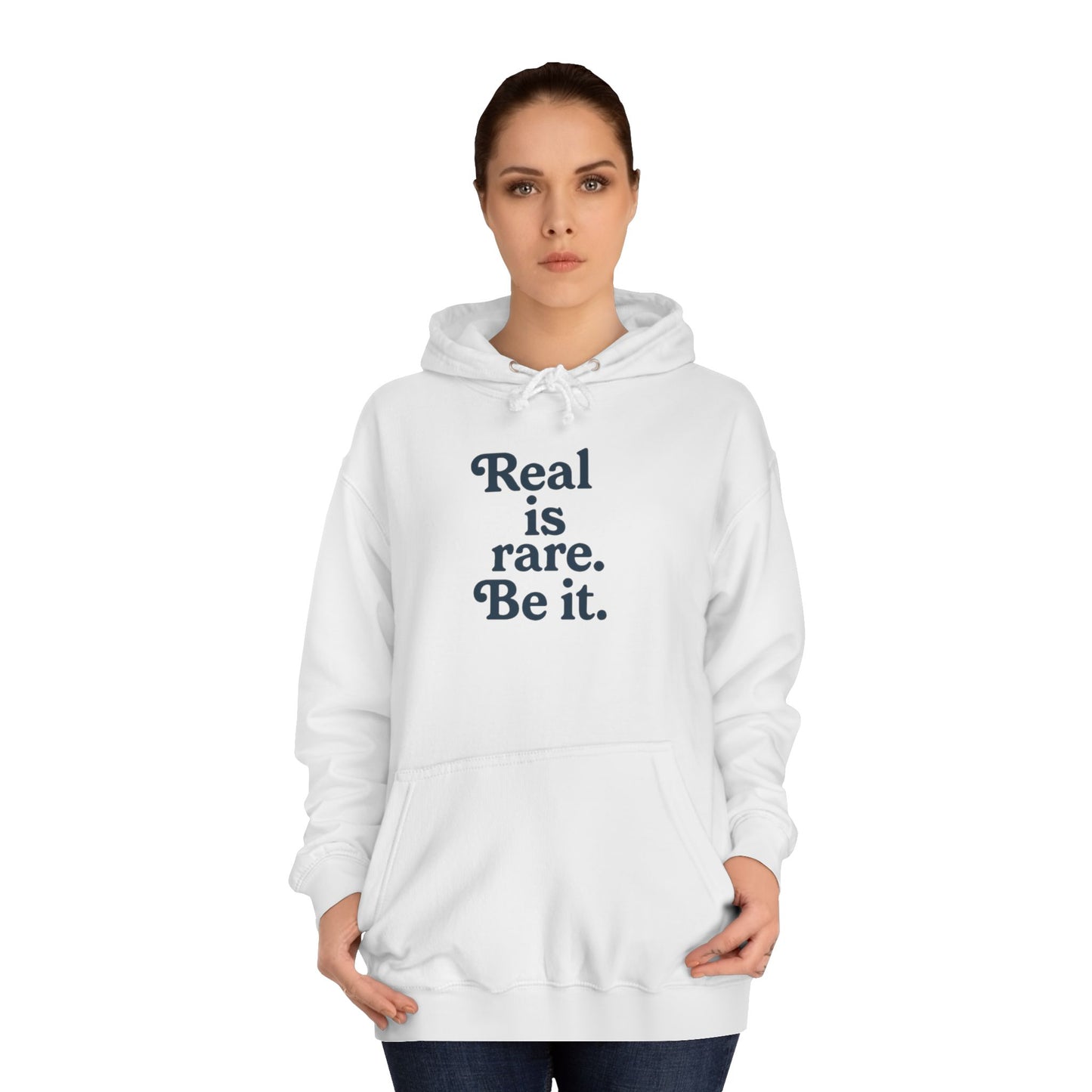 Real is Rare Unisex College Hoodie | Motivational Casual Wear, Gift for Students, Trendy Comfort