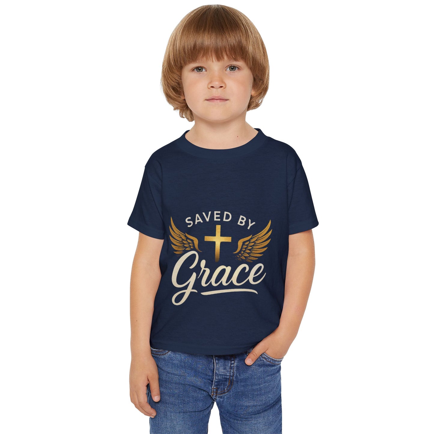 Toddler T-Shirt with Inspirational Design, Saved by Grace Tee for Kids, Perfect for Baptisms, Christenings, and Everyday Wear, [...]