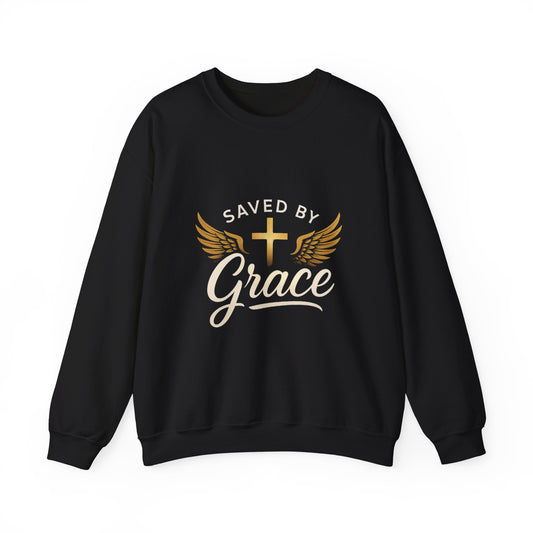 Faith-Inspired Unisex Crewneck Sweatshirt, Saved by Grace, Christian Apparel, Religious Gift, Inspirational Clothing, Cozy and Comfortable