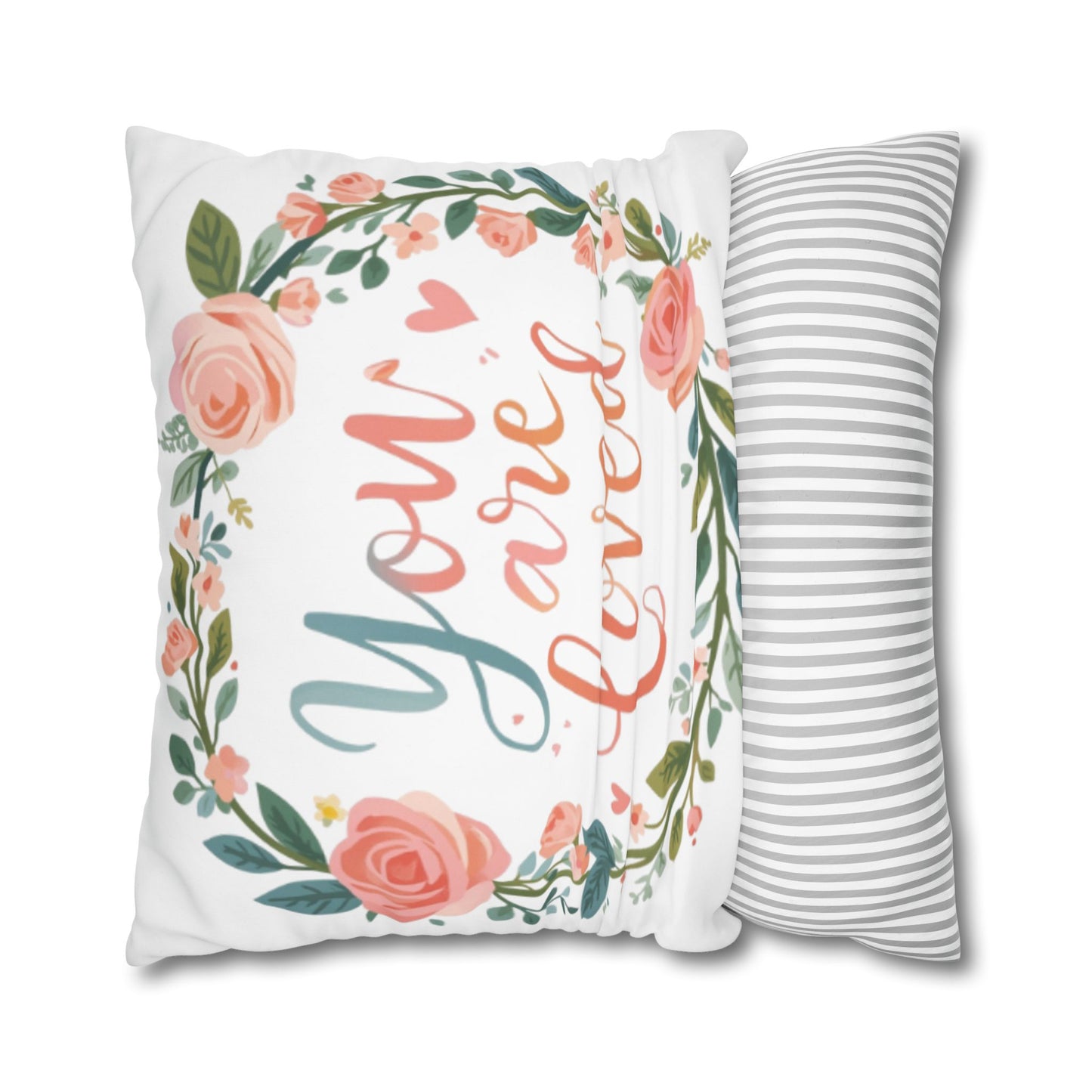 You Are Loved Floral Wreath Pillowcase | Square Poly Canvas Pillowcase