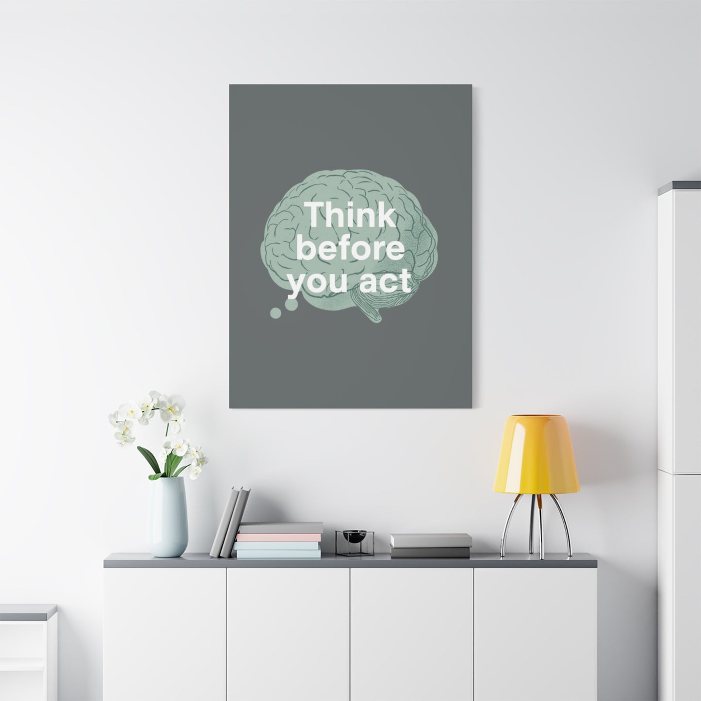 Think Before You Act brain illustration Canvas
