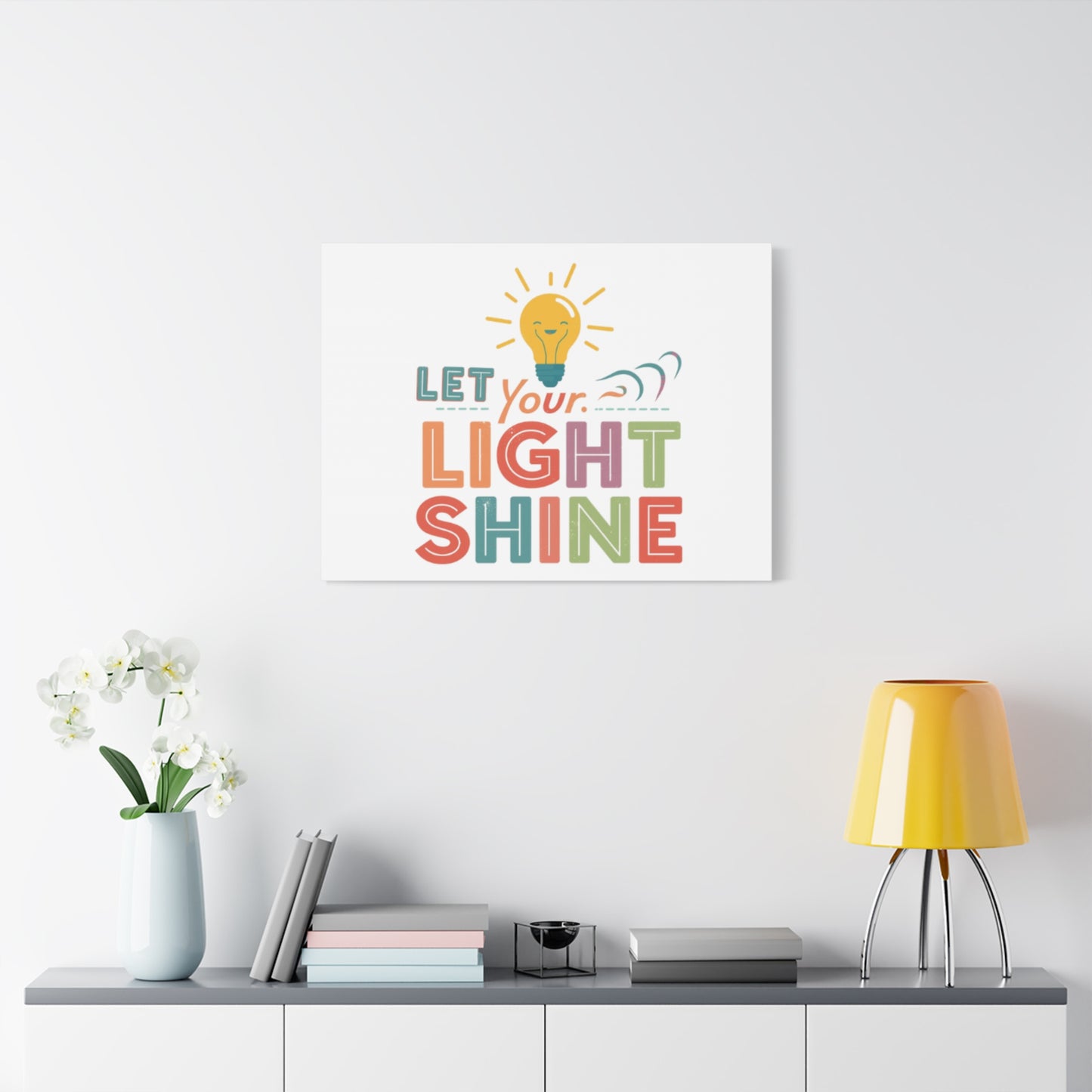 Let Your Light Shine Canvas Print | Smiling Lightbulb Wall Art