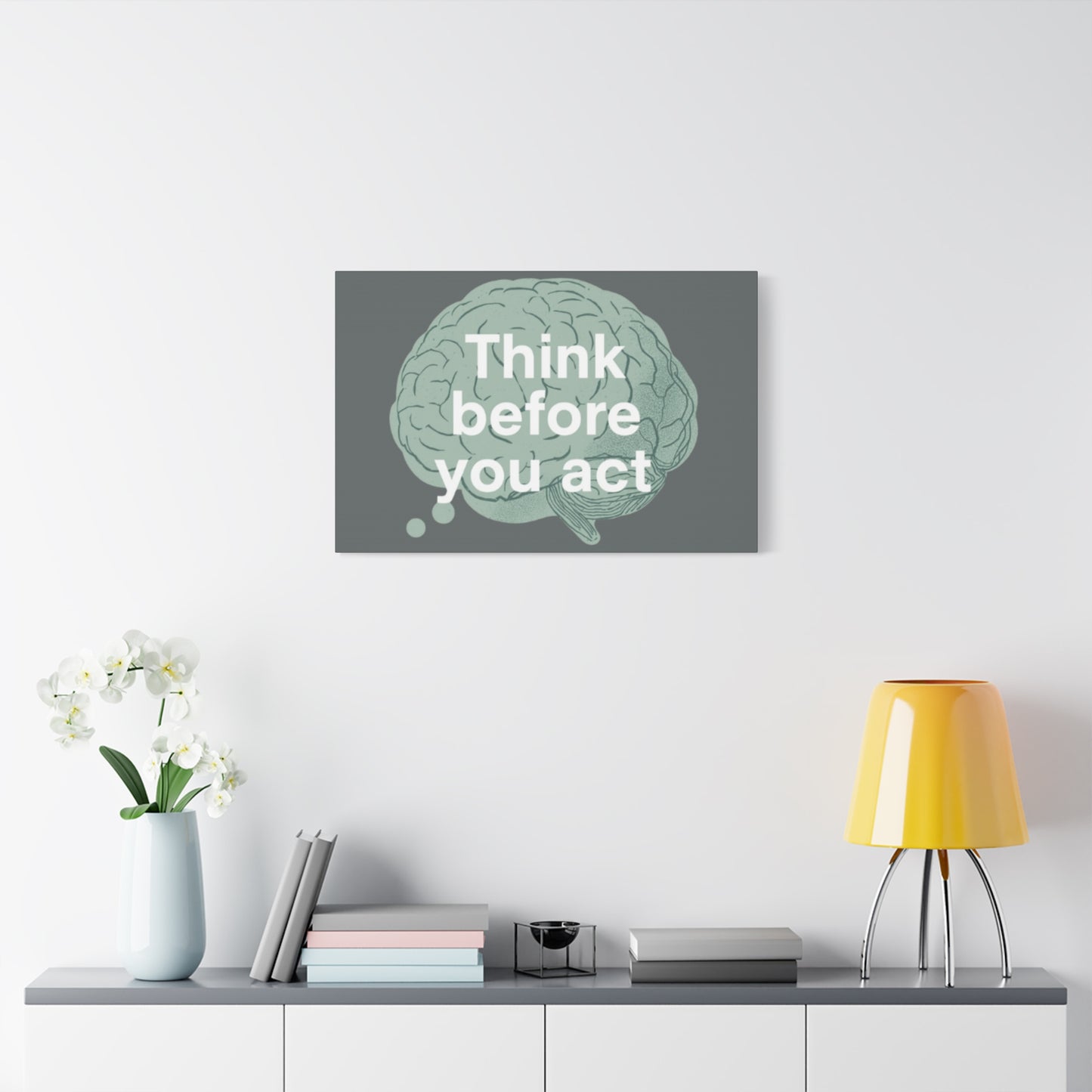 Think Before You Act brain illustration Canvas