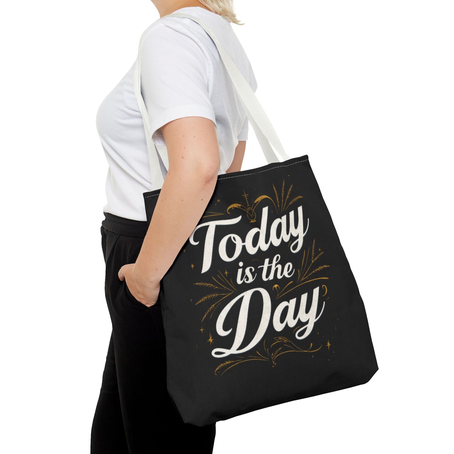 Today Is the Day tote bag | Hand-lettered script, charcoal motivational design