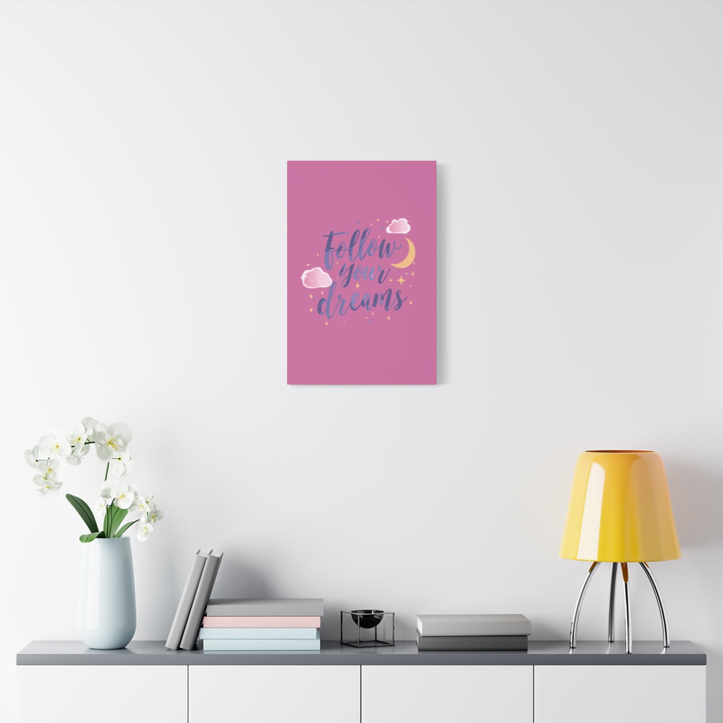 Follow Your Dreams Matte Canvas | Inspirational Wall Art, Pink Moon Clouds