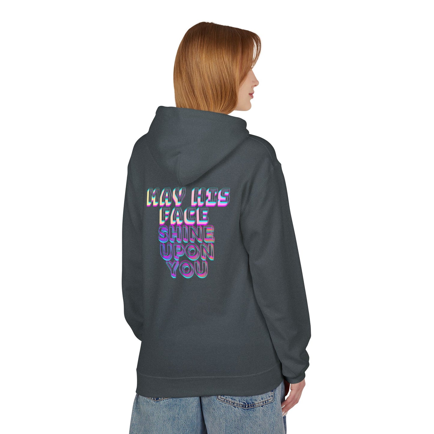 May His Face Shine Upon You Hoodie | Iridescent Lettering, Devotional Back Design