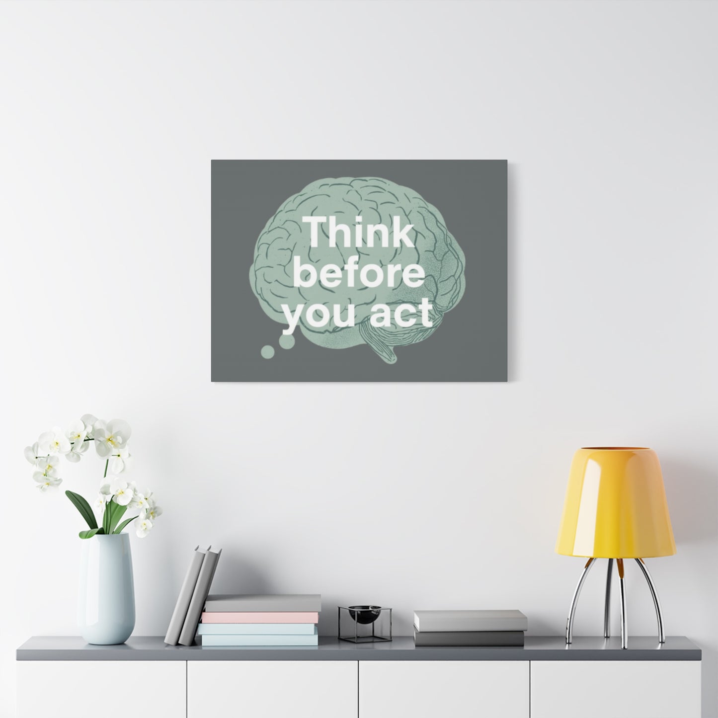 Think Before You Act brain illustration Canvas