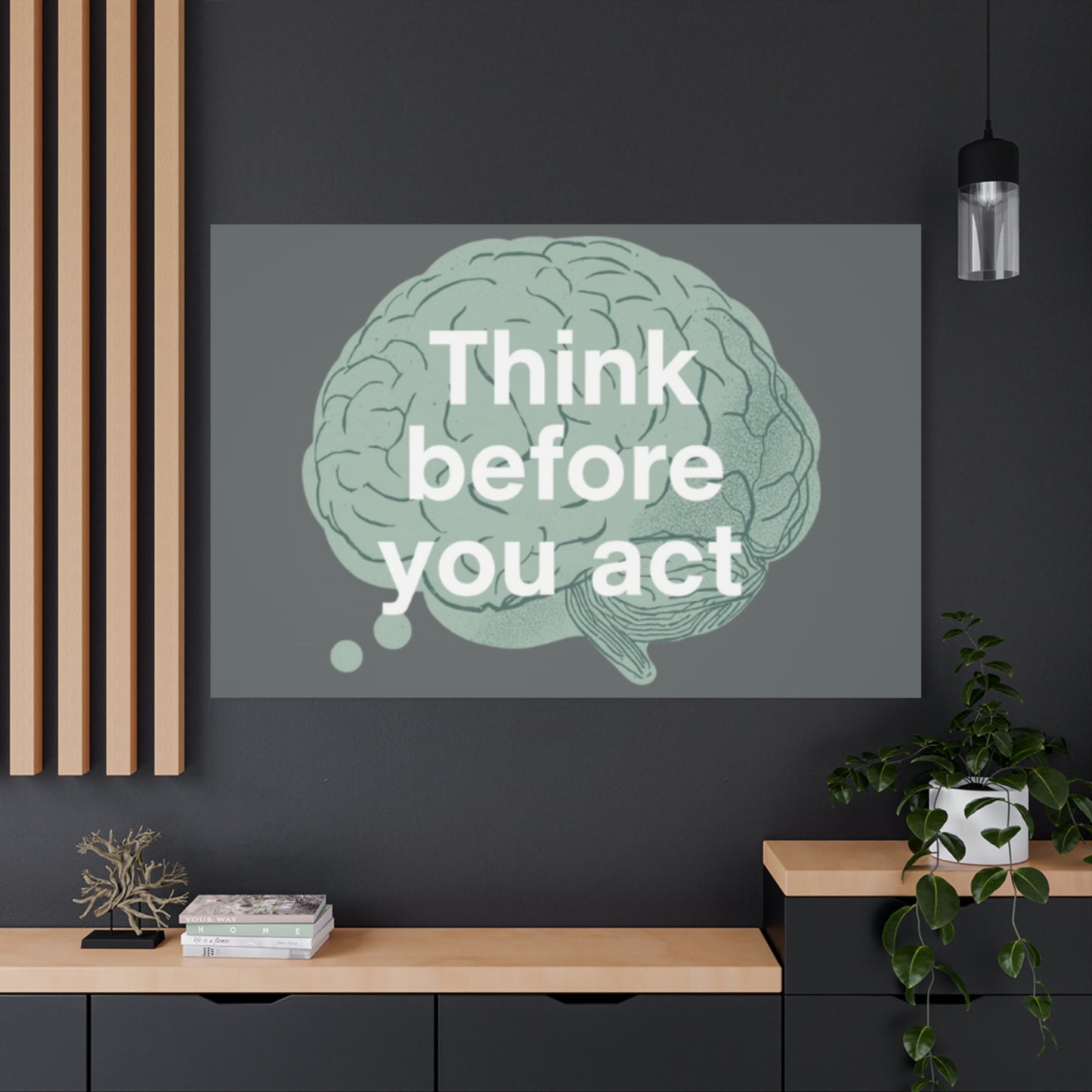 Think Before You Act brain illustration Canvas