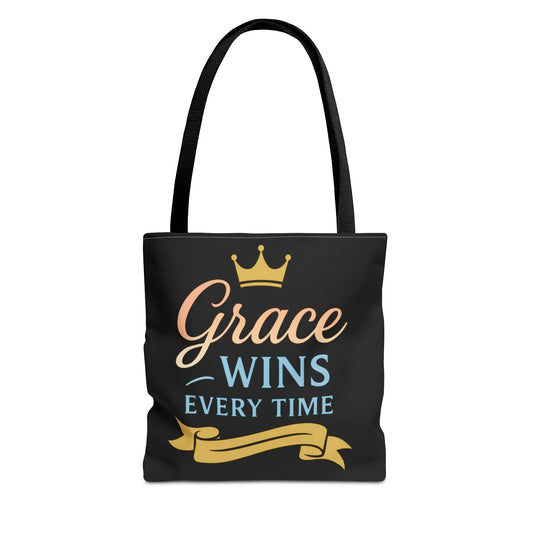 Grace Wins Tote Bag - Inspirational Quote Bag, Motivational Gift, Everyday Use, Fashion Accessory, Encouragement Gift