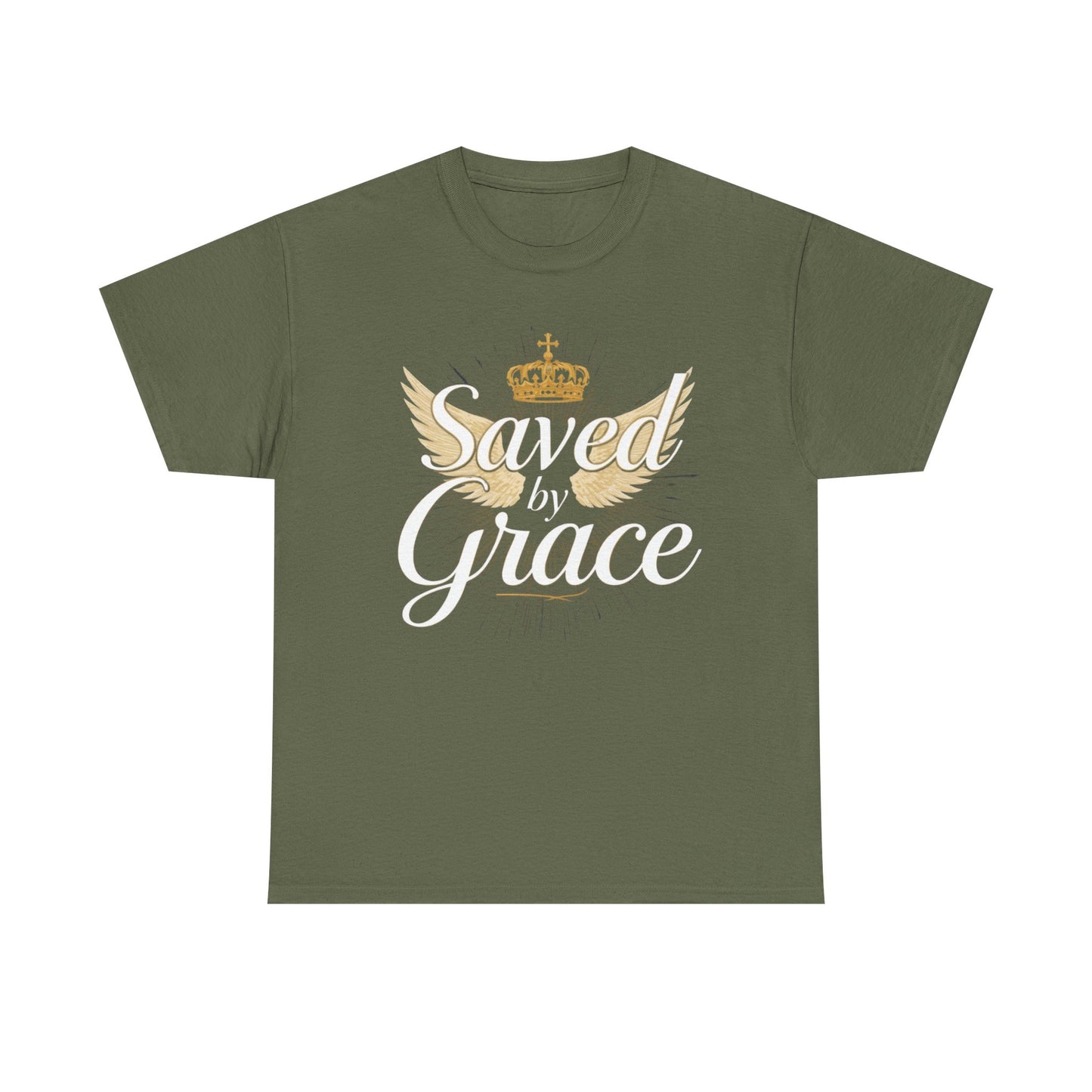 Saved by Grace tee | Christian crown and wings faith shirt