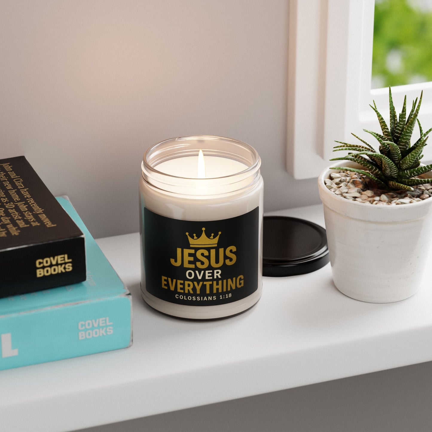 Soy Candle: Jesus Over Everything Cinnamon Vanilla Scent, 9oz