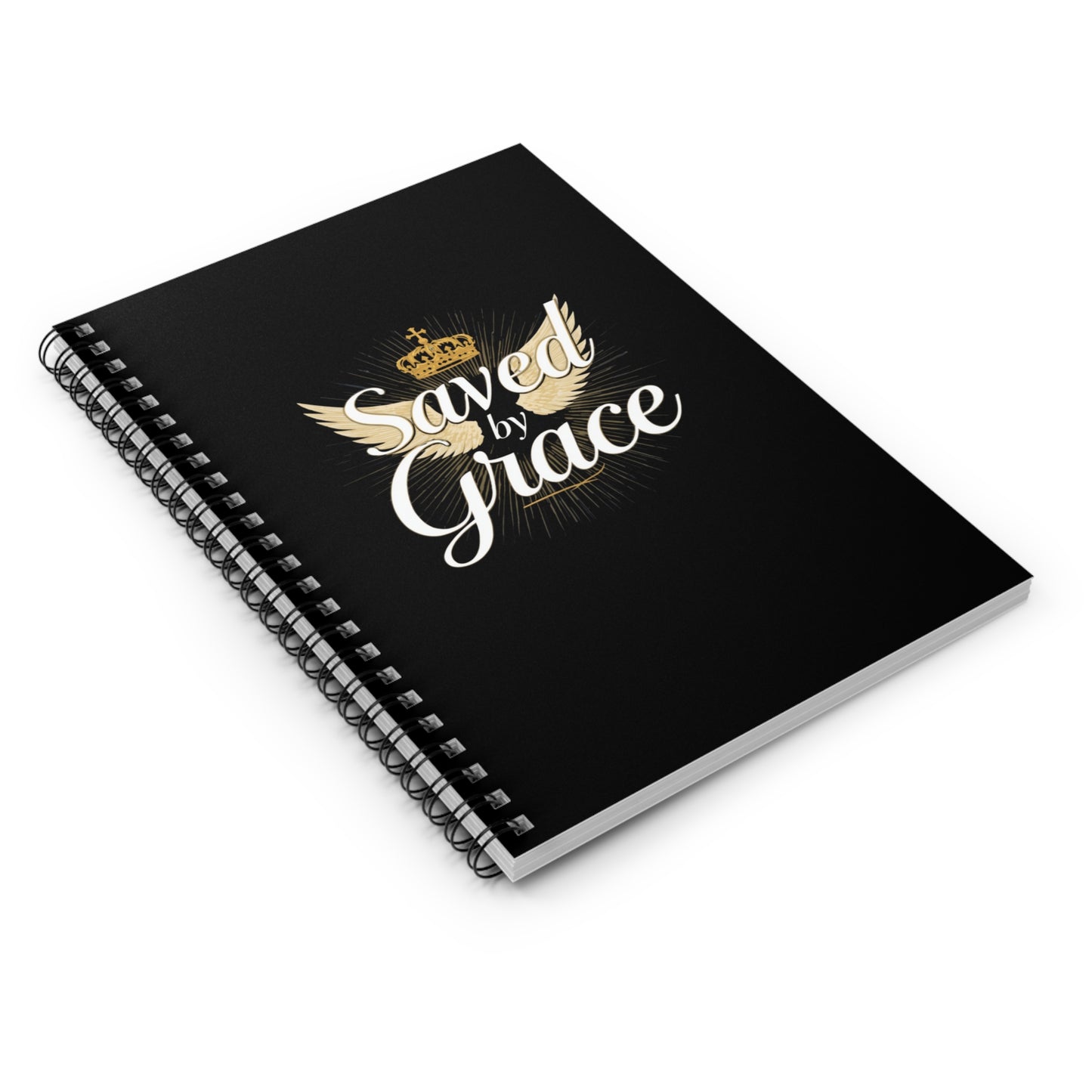 Saved by Grace Notebook | Spiral Ruled Journal, Christian Winged Crown Design
