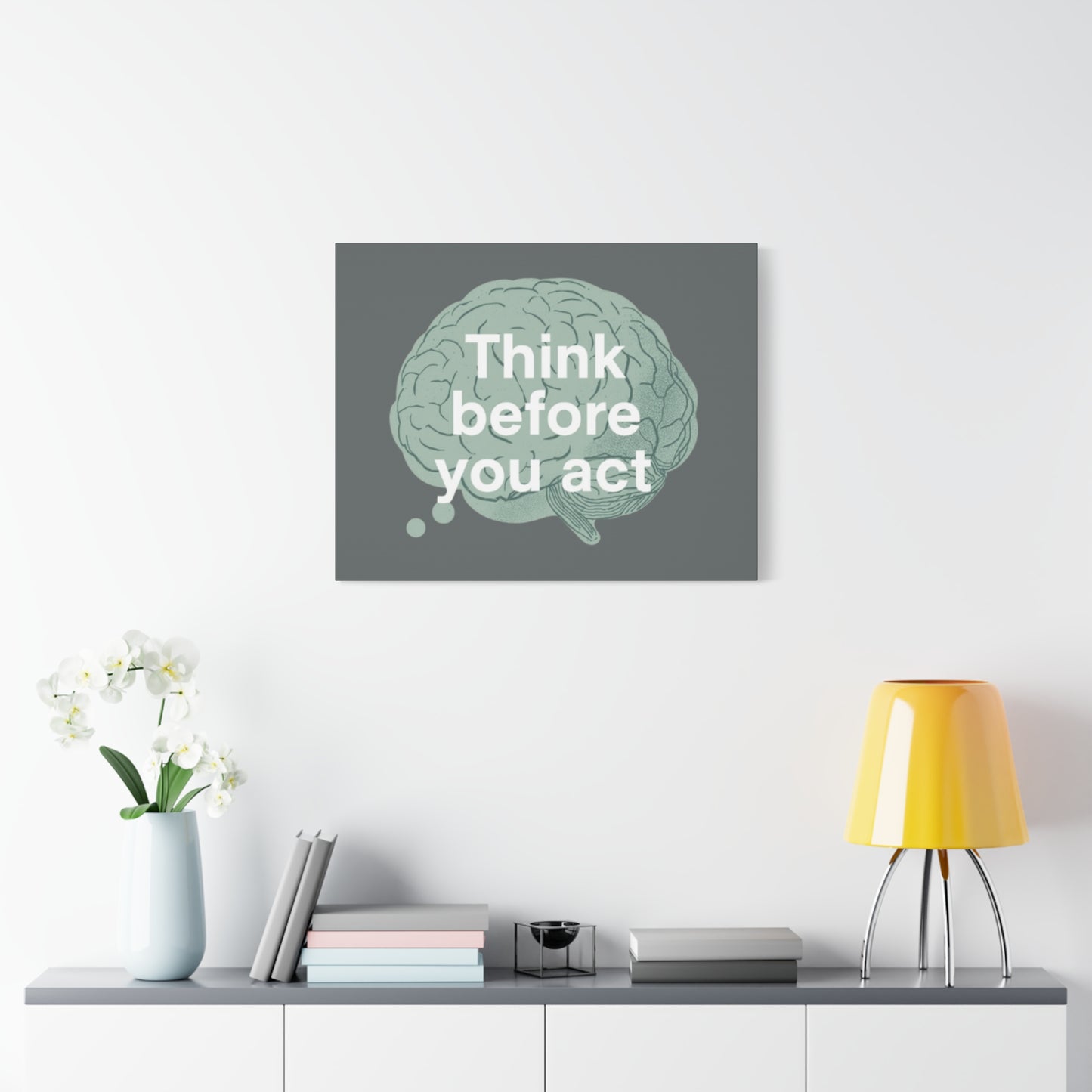 Think Before You Act brain illustration Canvas