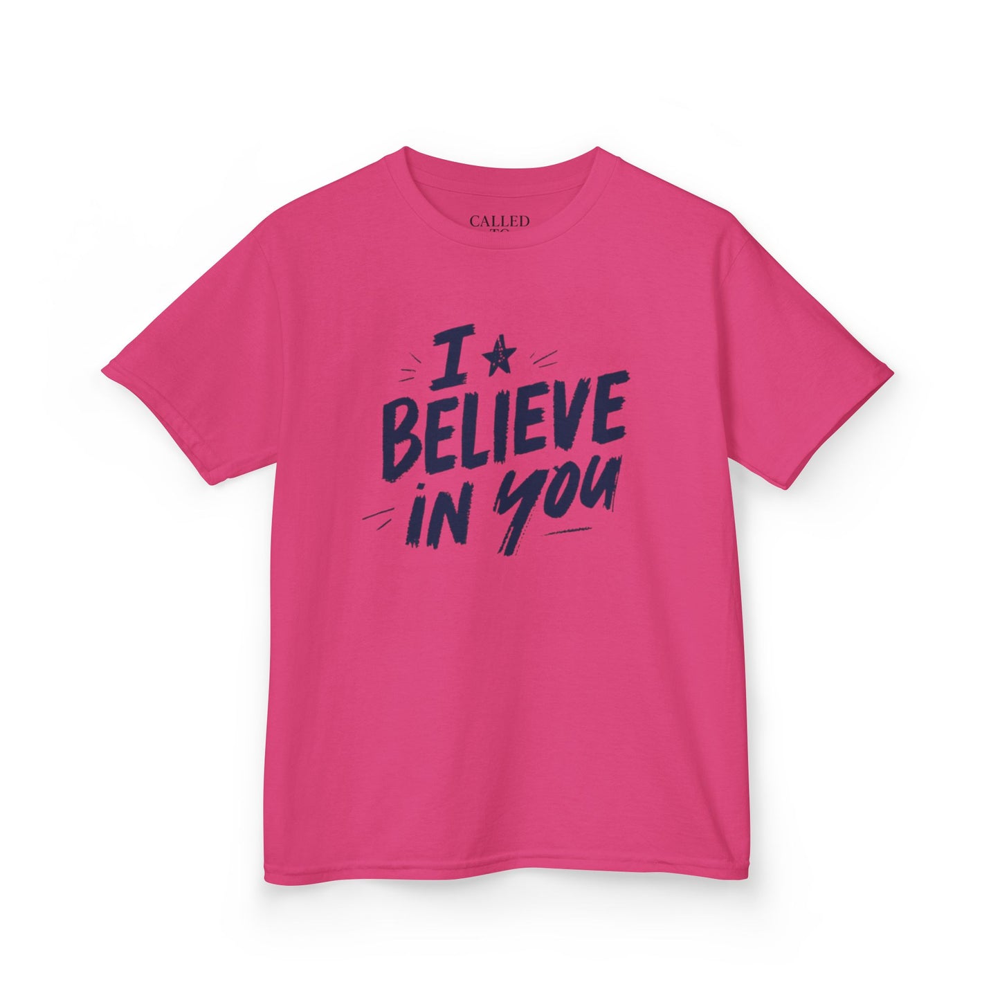 I Believe In You Kids Tee, Hand-Lettered Navy Script with Star | Encouragement Shirt