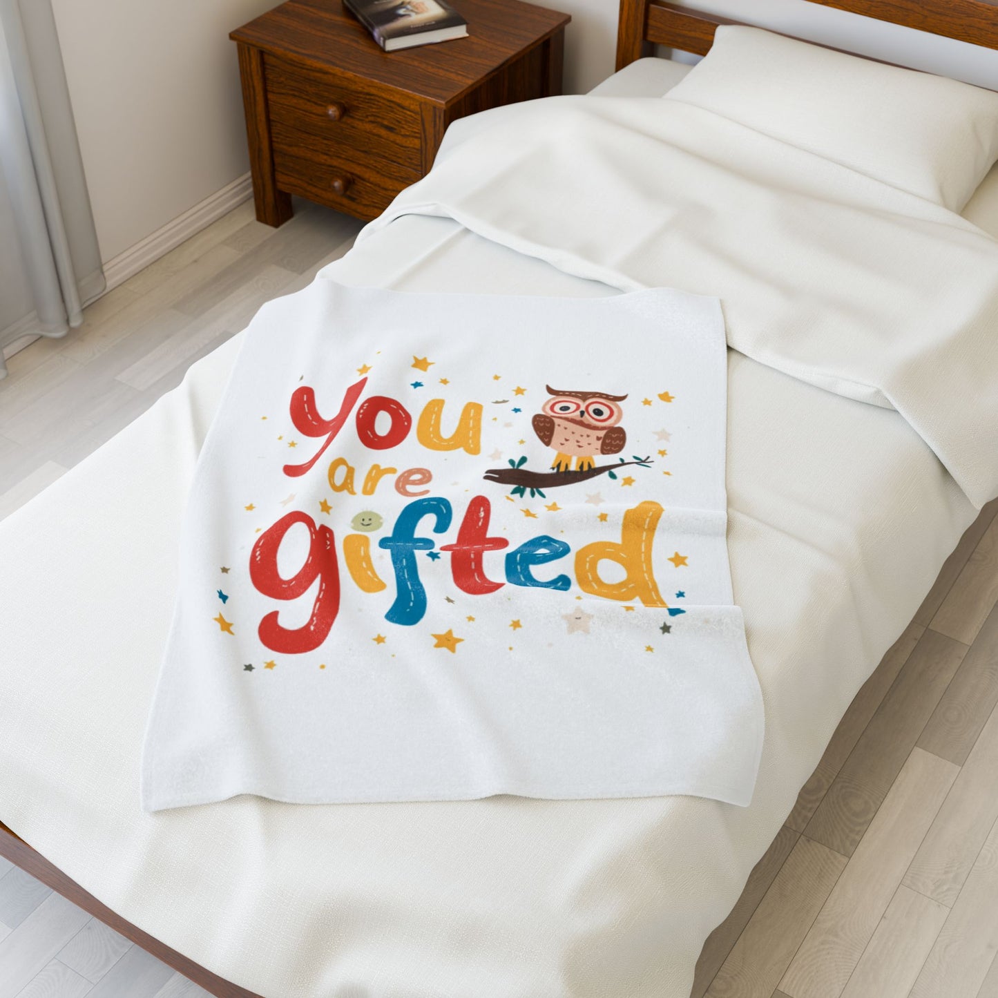 You Are Gifted Velveteen Plush Blanket | Owl Typography Kids Blanket