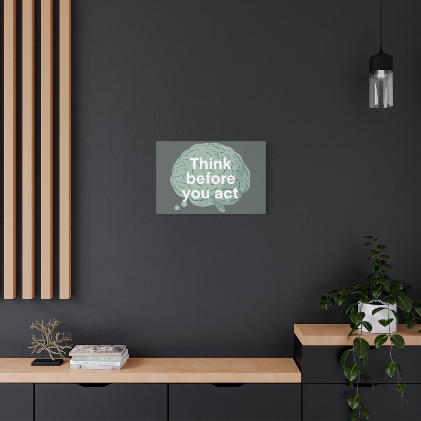 Think Before You Act brain illustration Canvas