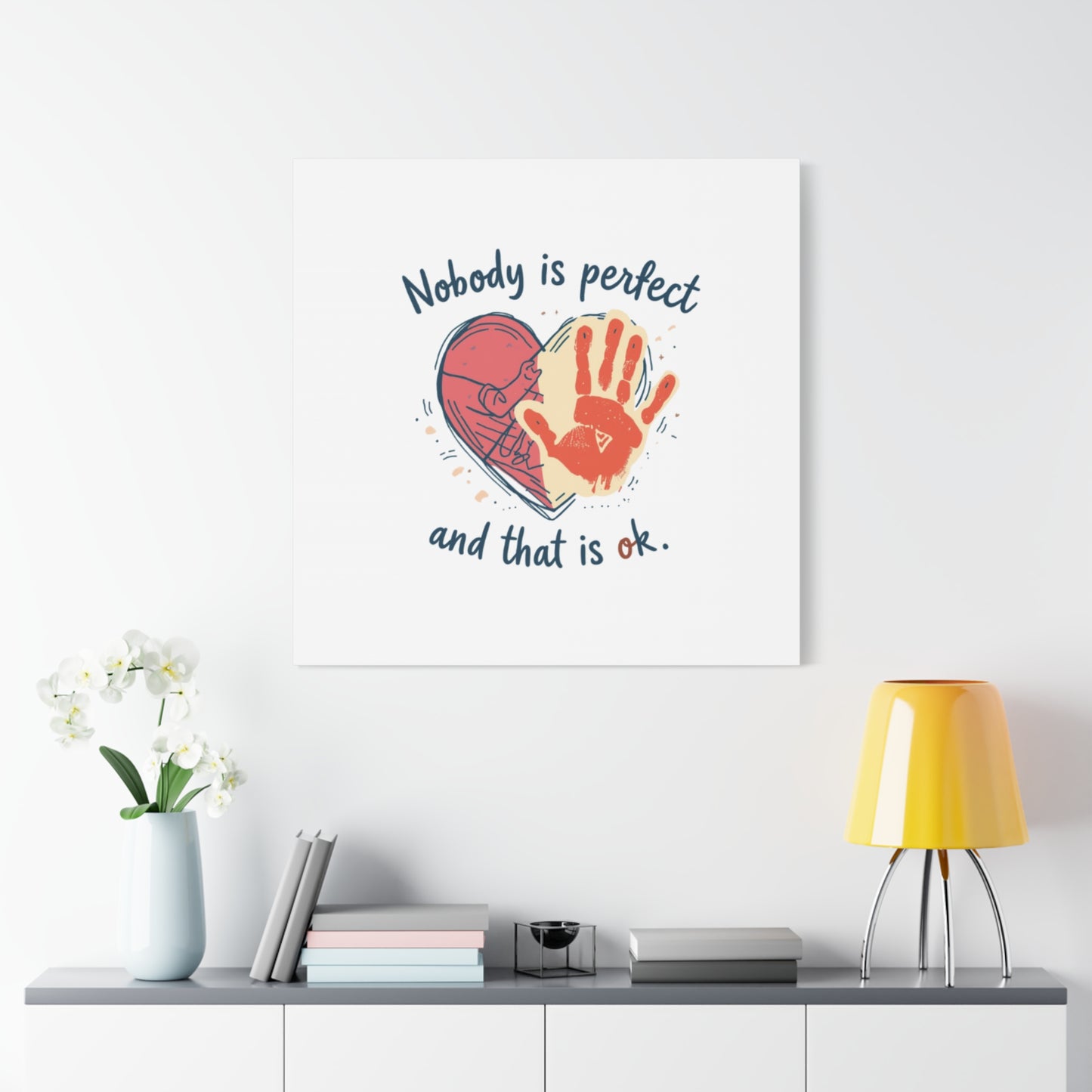 Nobody Is Perfect Heart with Handprint Canvas
