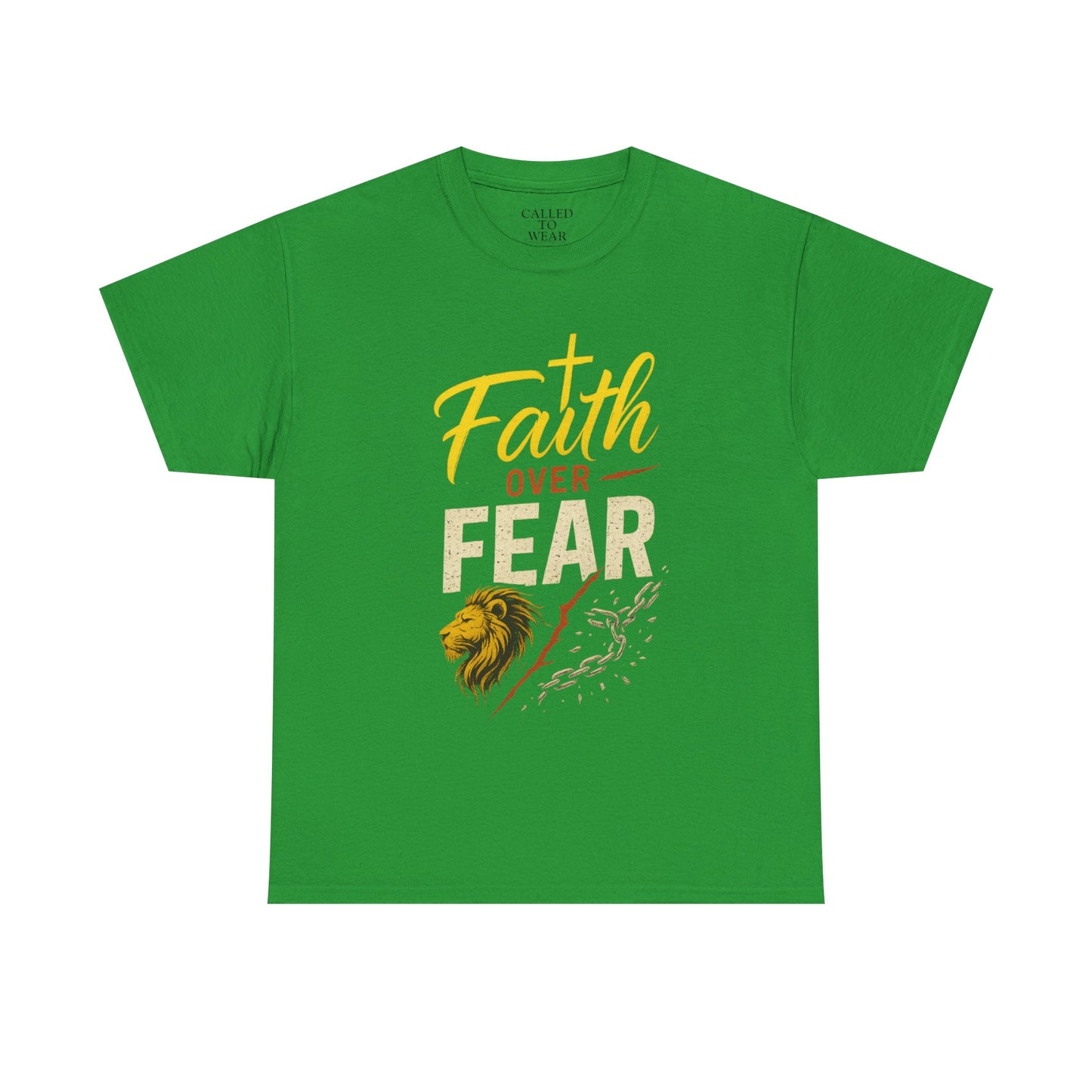 Faith Over Fear shirt | Lion and cross hand-lettered design