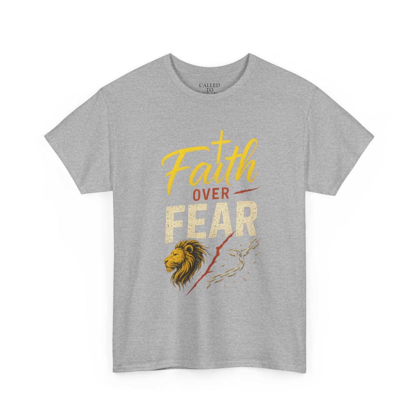 Faith Over Fear shirt | Lion and cross hand-lettered design