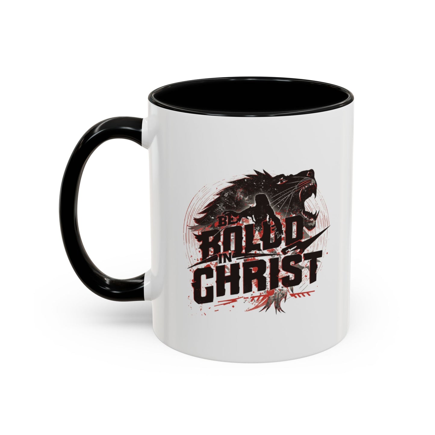 Be Bold In Christ mug | Christian wolf graphic, black accented coffee mug