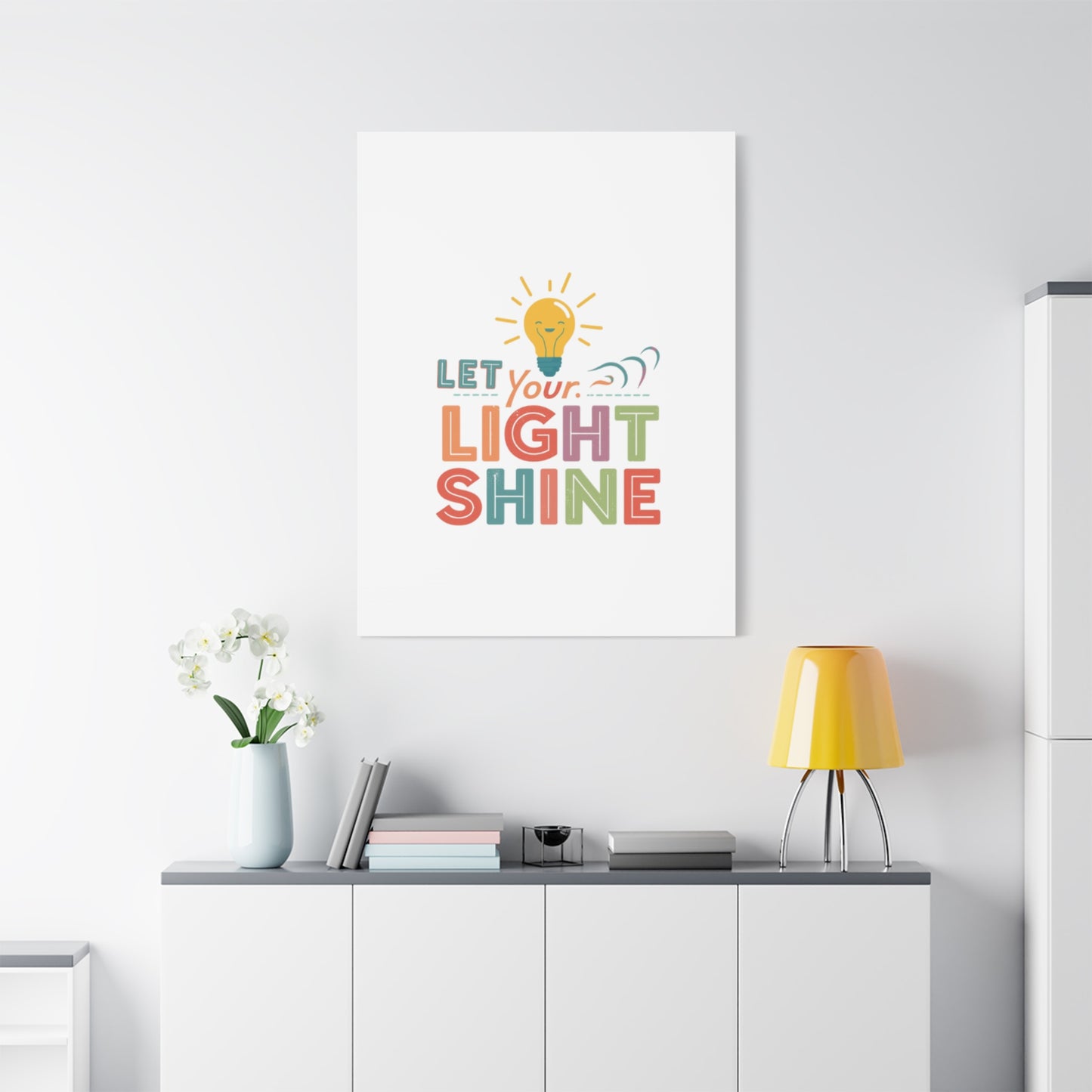 Let Your Light Shine Canvas Print | Smiling Lightbulb Wall Art