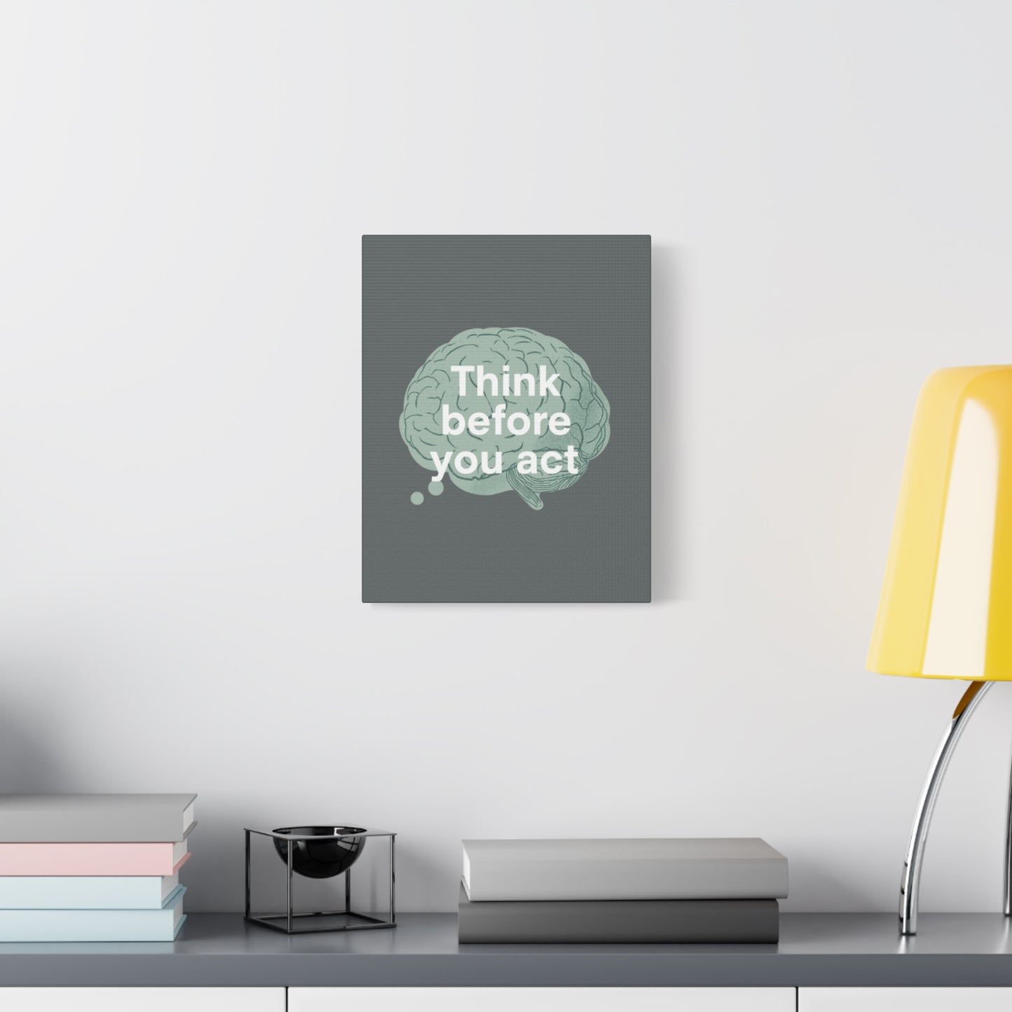 Think Before You Act brain illustration Canvas