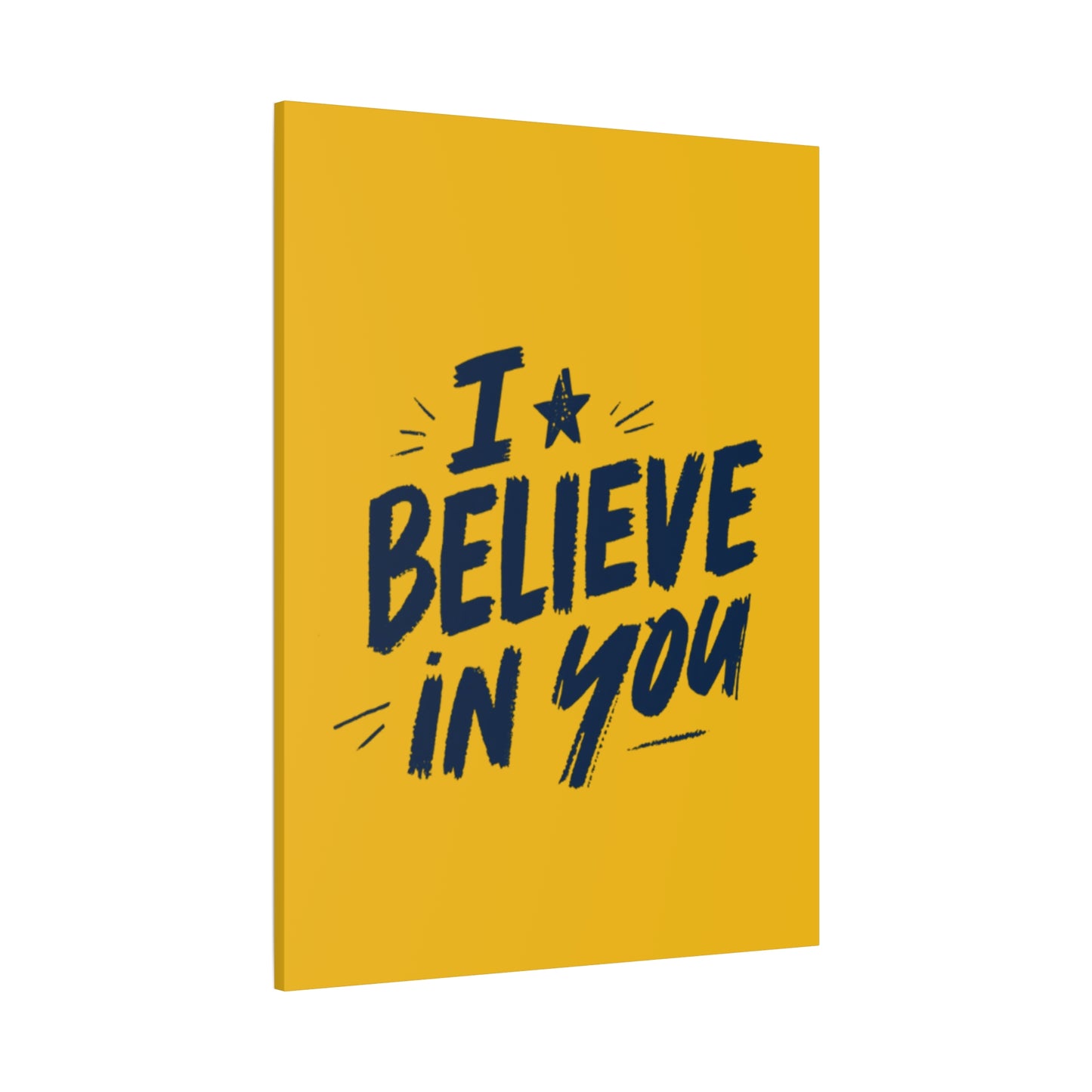 I Believe In You Canvas | Matte Stretched Wall Art, Navy Brush Lettering on Gold