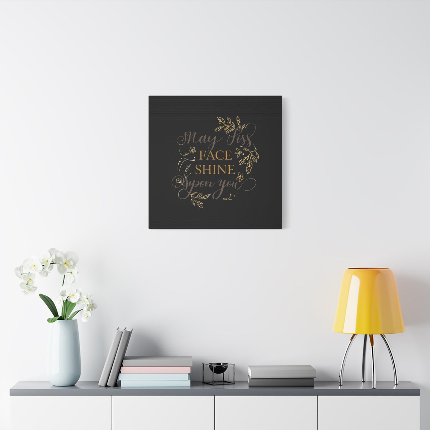 May His Face Shine Upon You Matte Canvas | Stretched Wall Art, Black Gold Botanical