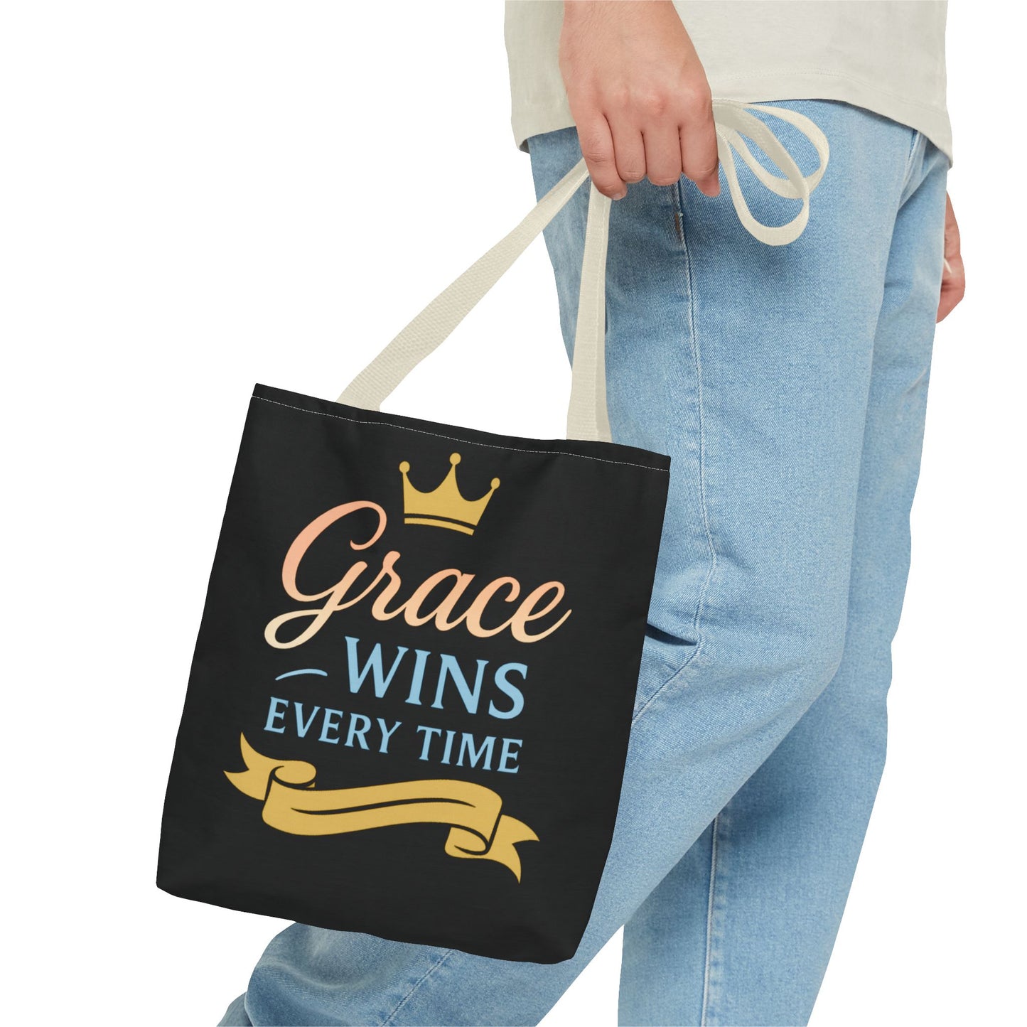 Grace Wins Tote Bag - Inspirational Quote Bag, Motivational Gift, Everyday Use, Fashion Accessory, Encouragement Gift