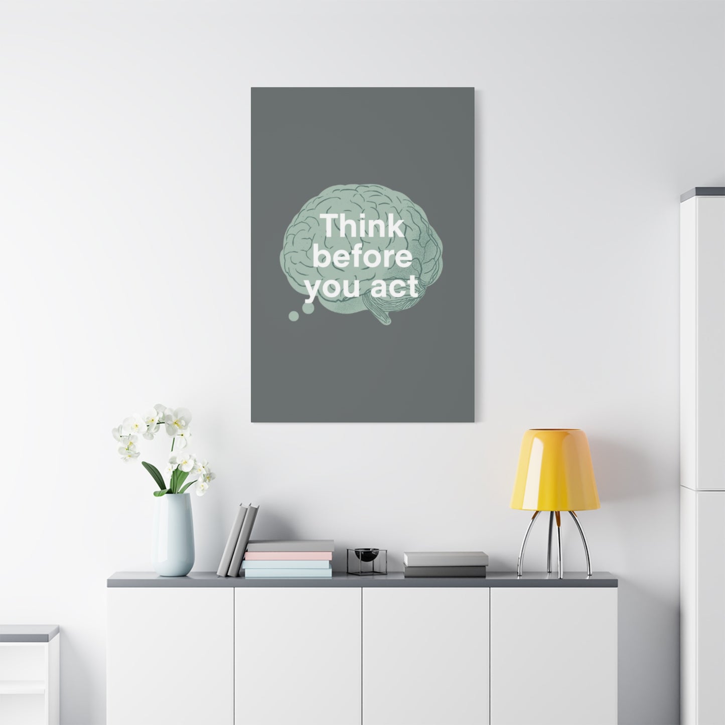 Think Before You Act brain illustration Canvas