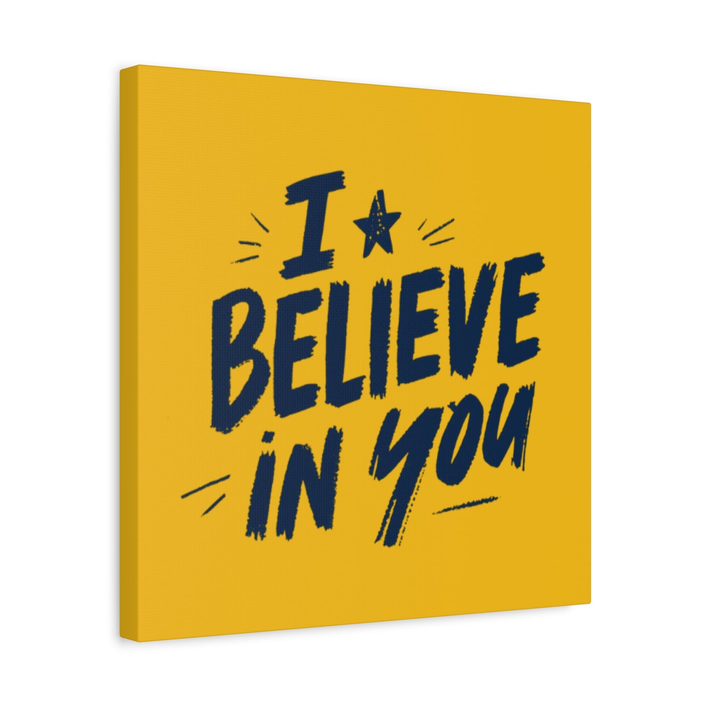 I Believe In You Canvas | Matte Stretched Wall Art, Navy Brush Lettering on Gold