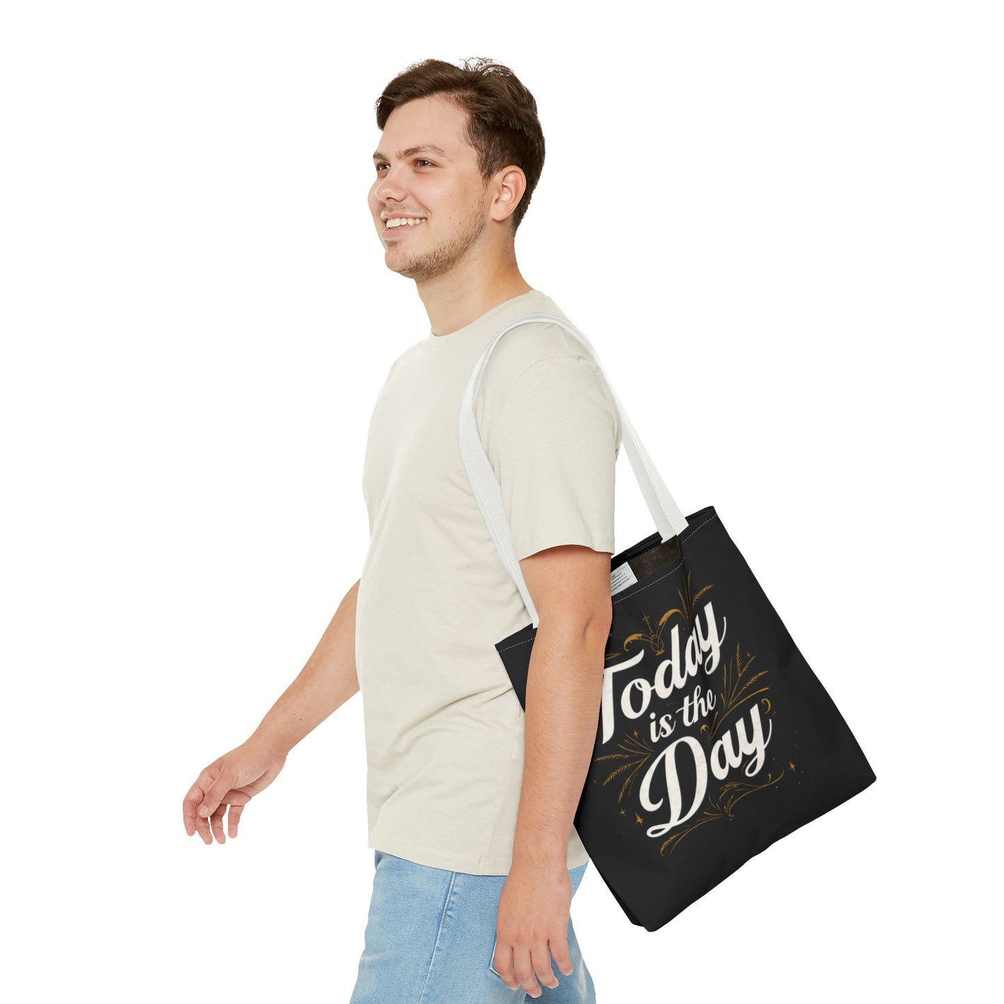 Today Is the Day tote bag | Hand-lettered script, charcoal motivational design