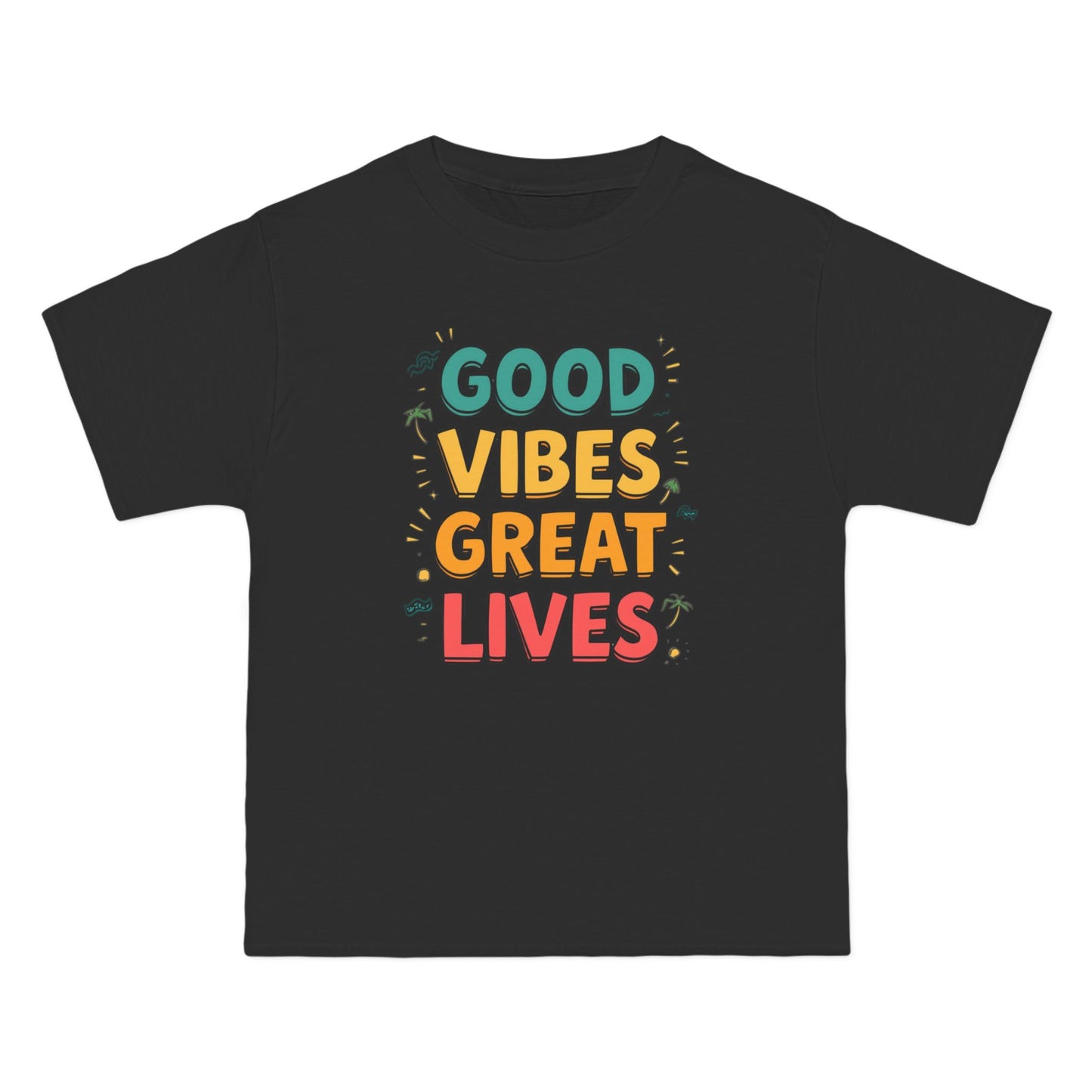 Good Vibes Great Lives T-Shirt | Positive Quote Tee, Retro Color Block Typography