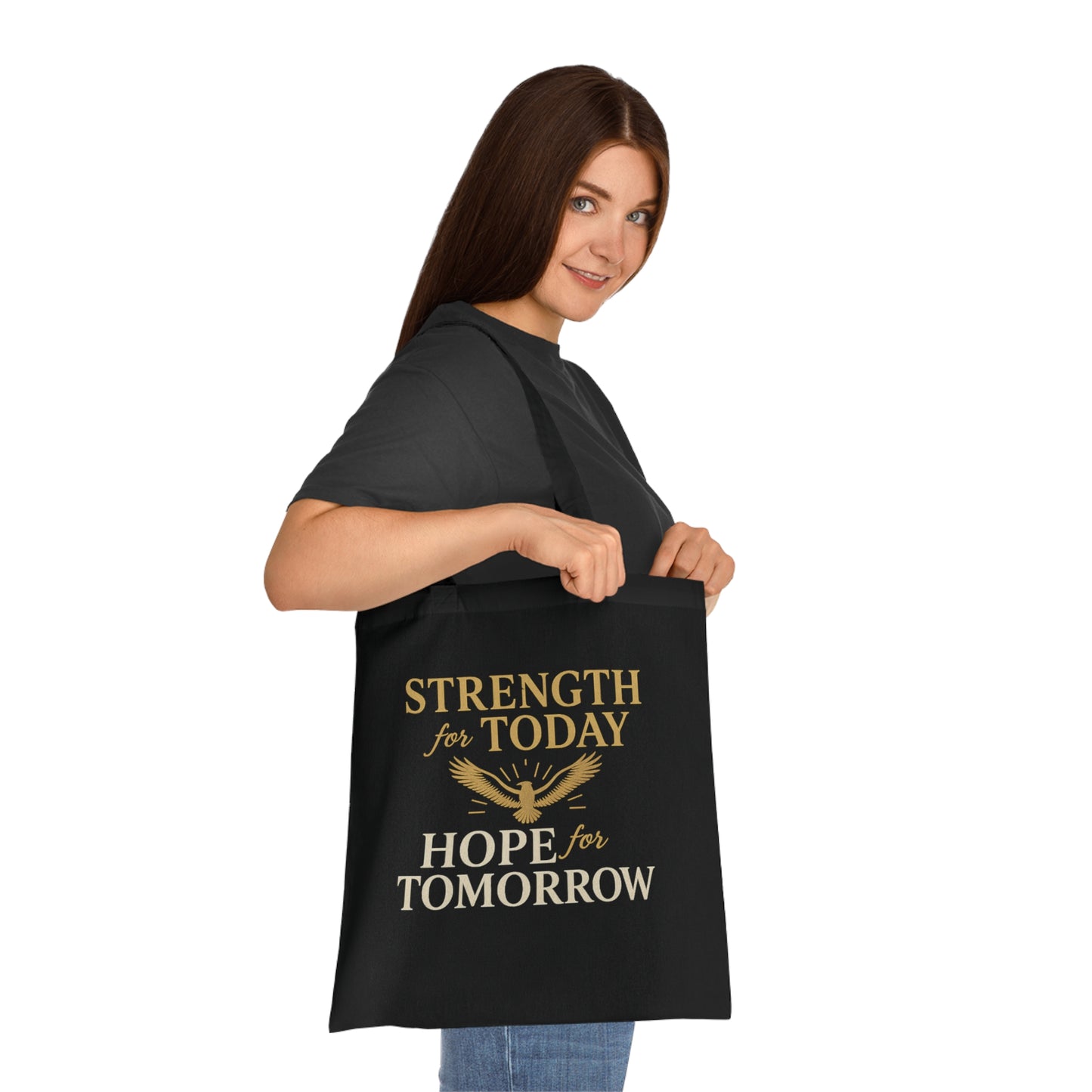 Motivational Tote Bag - Strength for Today, Hope for Tomorrow, Eco-Friendly Shopping