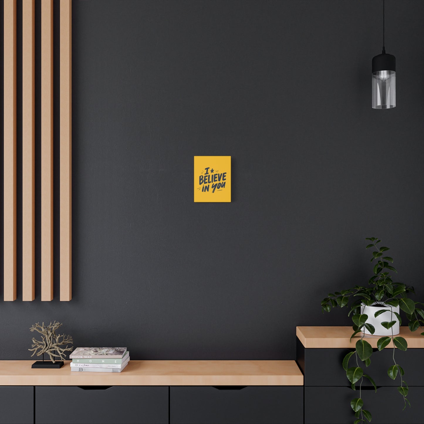 I Believe In You Canvas | Matte Stretched Wall Art, Navy Brush Lettering on Gold